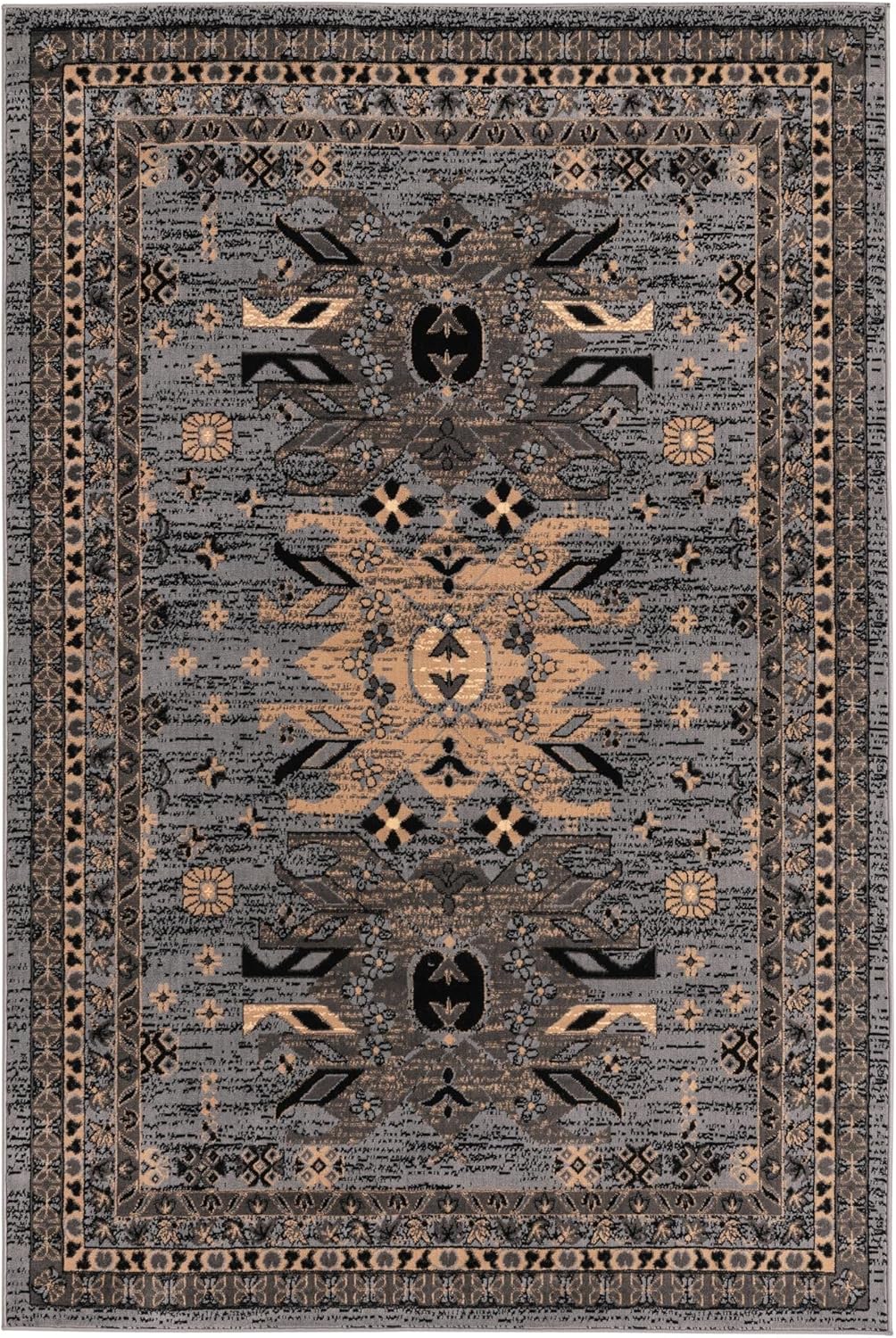 Contemporary Taftan Oasis 6' x 9' Gray Synthetic Area Rug