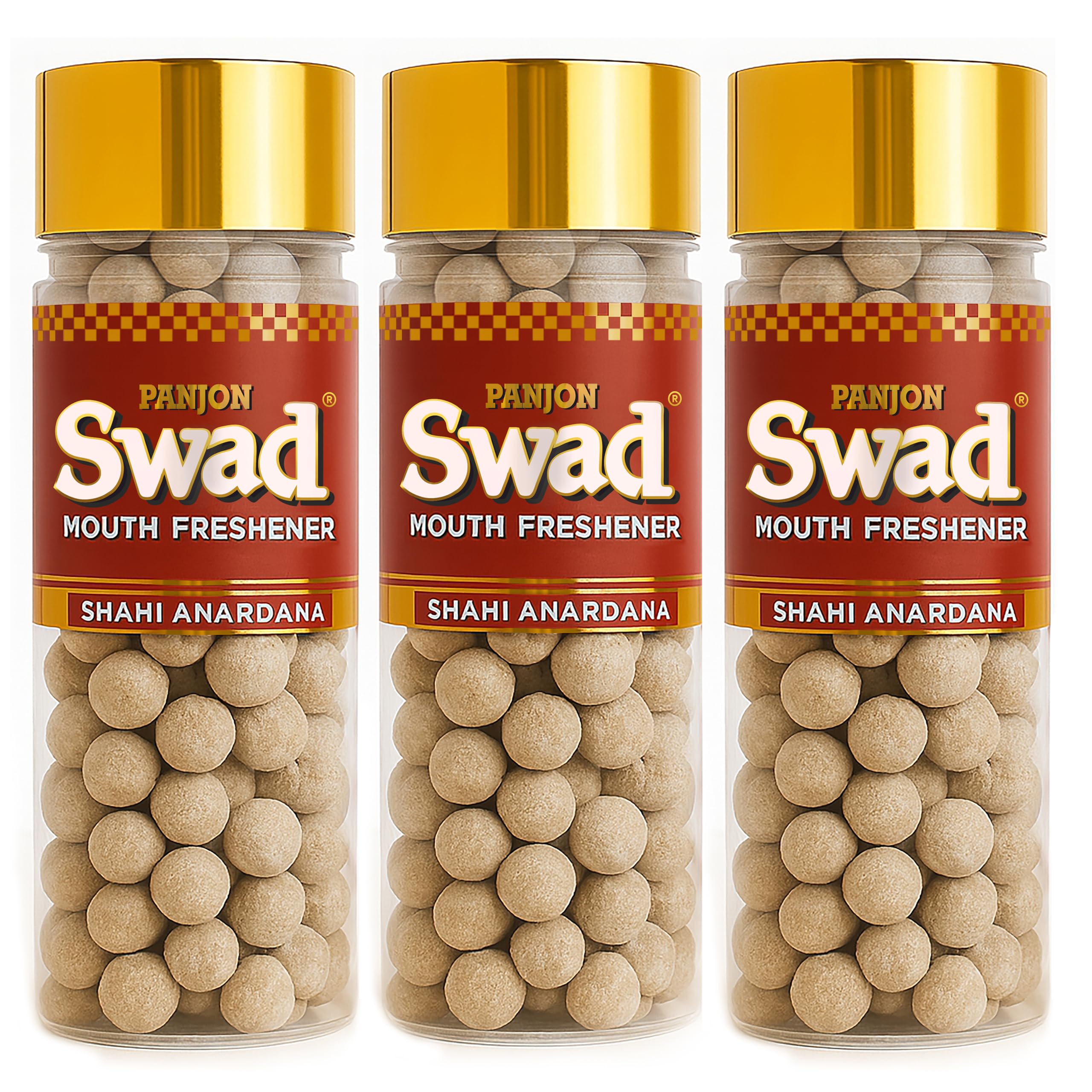 PANJON SWAD Shahi Anardana Goli Mukhwas (3 X 130 Grams) | Digestive Mouth Freshener | Hygienically Packed | Tasty Mouthfresheners | After-Meal Snack | Shahi Anardana, 3 Count (Pack of 1)