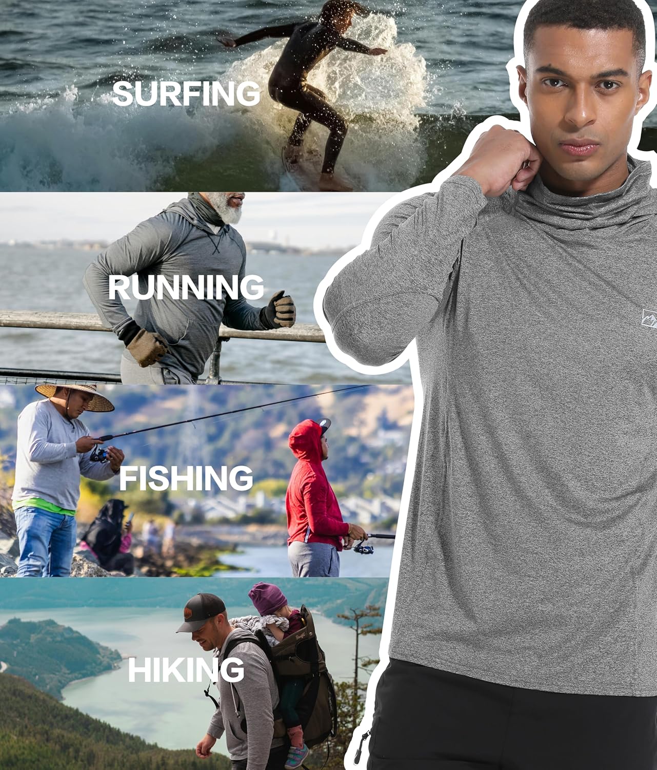 Men's UPF 50+ Sun Protection Shirts UV SPF Rash Guard Long Sleeve Lightweight Hoodie Shirts Fishing Hiking Running Swim - Image 6