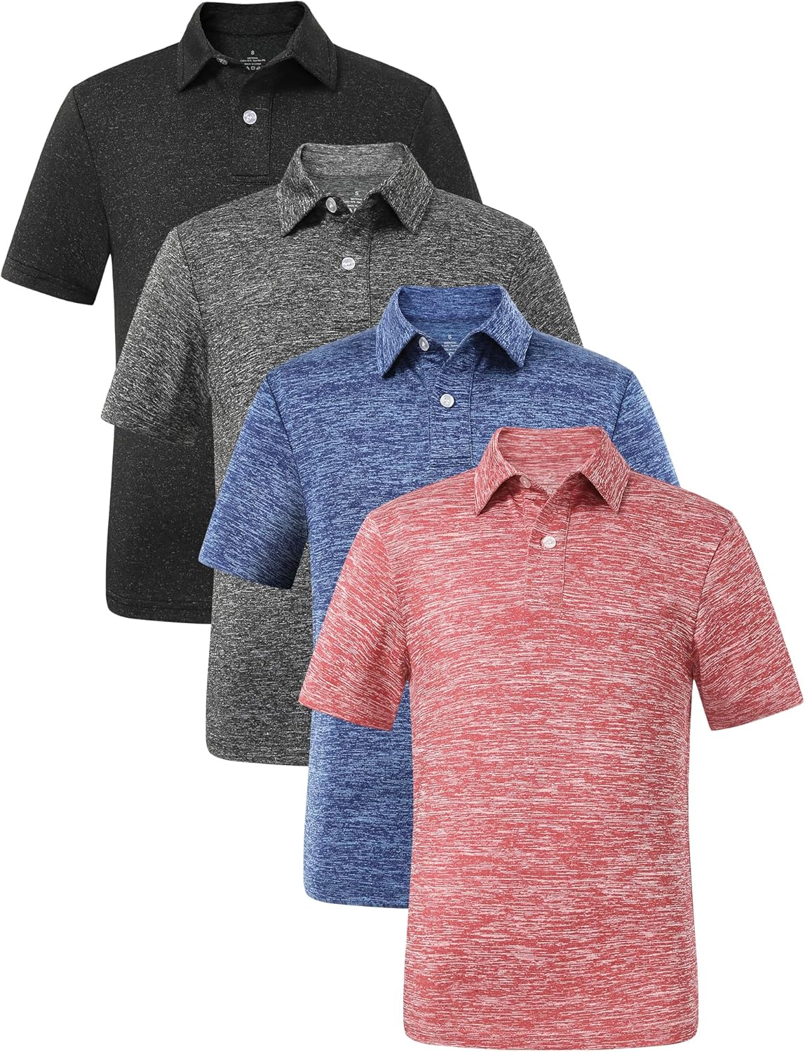 4 Pack Boys Short Sleeve Polo Shirts Dry Fit Athletic Performance Collared Golf Shirts for Youth