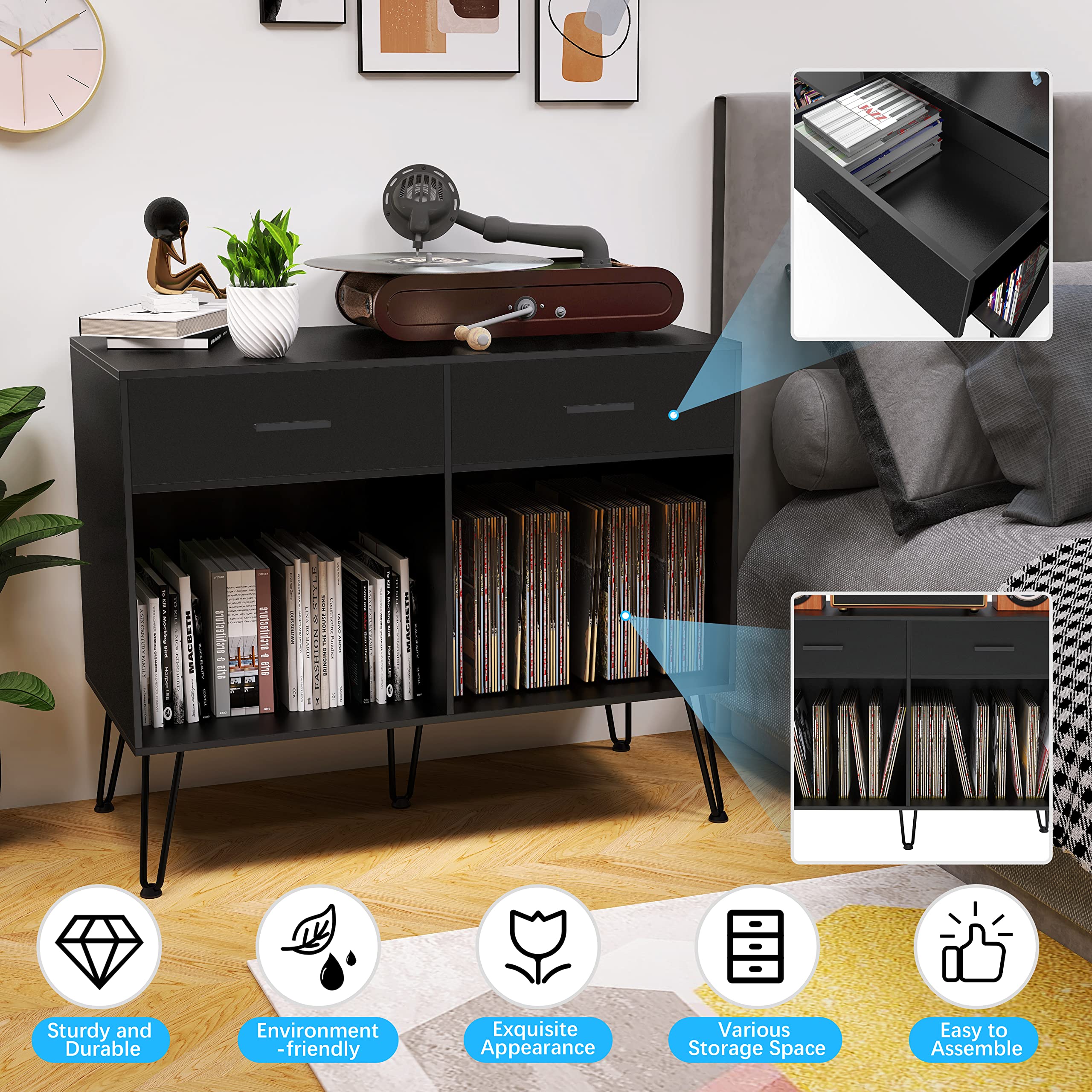 Buy Record Player Stand, Double Wide Turntable Stand with Record