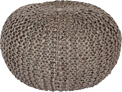 Mark&Day Puf otomano, Hainfeld - Puf redondo de fibra natural, color gris medio, para sala de estar, dormitorio y decoración bohemia del hogar (14 x