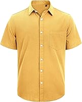 Vista 73 de J.VER Camisas de manga corta de lino y algodón para hombre, estilo informal, ligeras, con botones, para vacaciones, playa y verano, con bolsillo