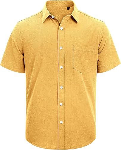 Miniatura 73 de J.VER Camisas de manga corta de lino y algodón para hombre, estilo informal, ligeras, con botones, para vacaciones, playa y verano, con bolsillo