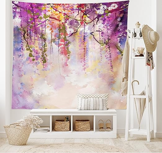Amazon Com Ambesonne 日本掛毯 花卉鄉村風格水彩日本花園花朵 附雨背景 可懸掛於臥室客廳宿舍裝飾 101 6 X 152 4 公分 紫色桃色 工業與科學 Amazon Com Ambesonne 日本掛毯 花卉鄉村風格水彩日本花園花朵 附雨背景 可懸掛於臥室客廳宿舍裝飾 101 6 X 152 4 公分 紫色桃色 工業與科學