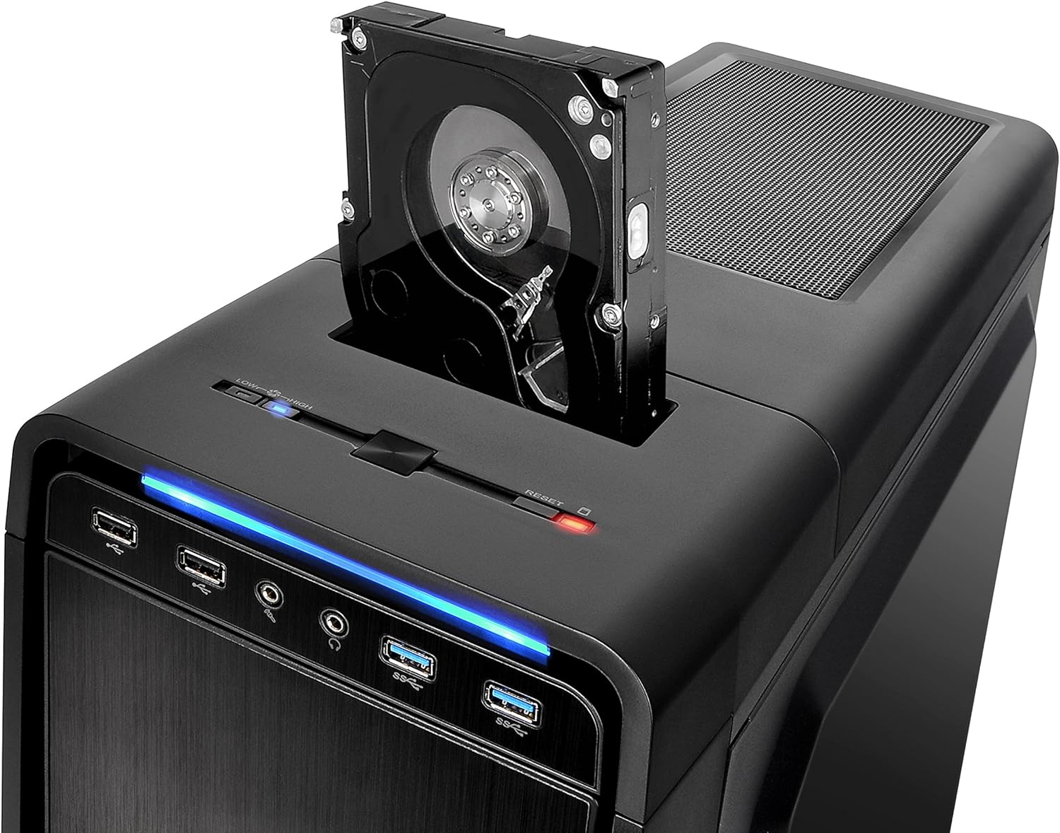 Top-mounted HDD docking station on the Thermaltake URBAN S71 computer case