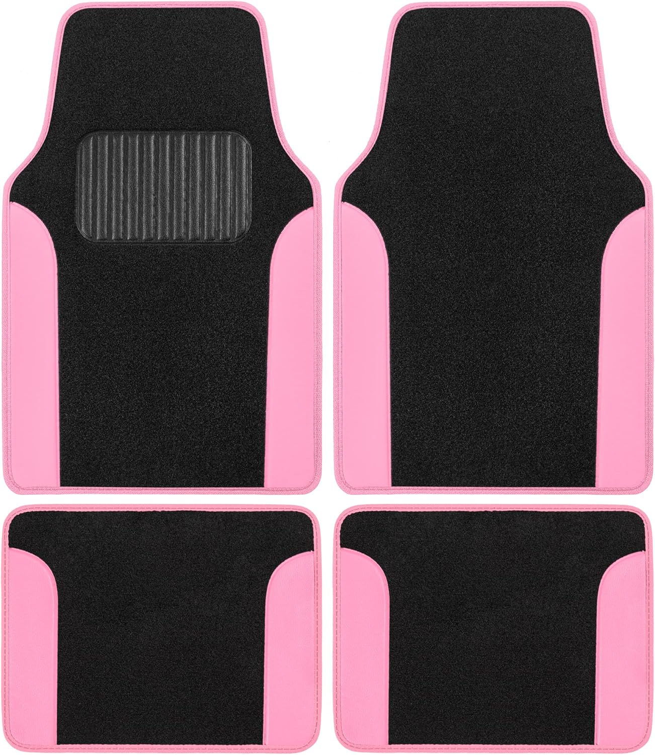 BDK Pink Carpet – Two-Tone Faux Leather Automotive Floor Mats, Included Anti-Slip Features and Built-in Heel Pad, Stylish for Cars Truck Van SUV Black & Pink Floor Mats