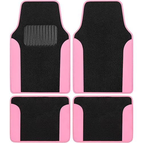 BDK Pink Carpet – Two-Tone Faux Leather Automotive Floor Mats, Included Anti-Slip Features and Built-in Heel Pad, Stylish for Cars Truck Van SUV, MT202