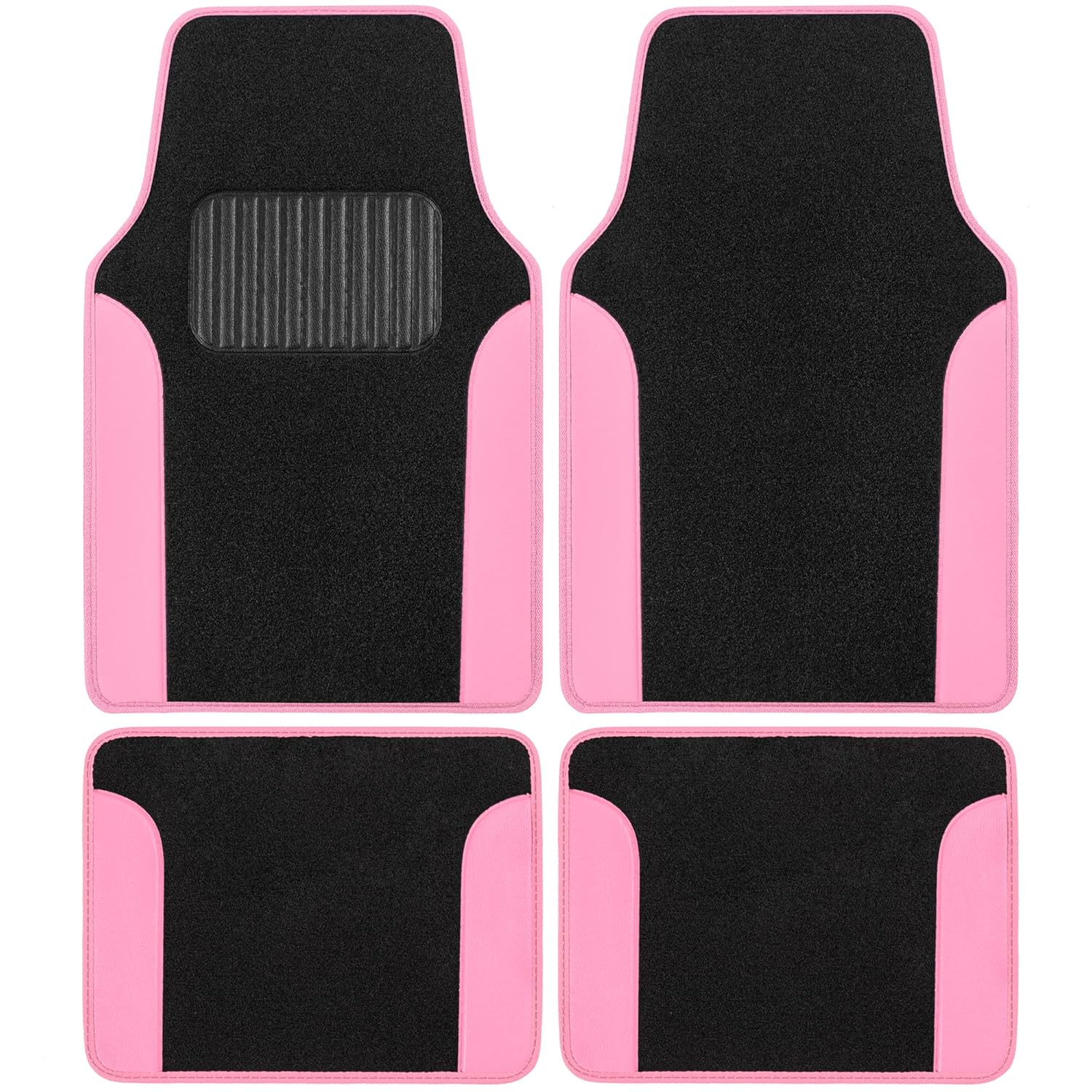 BDK Carpet Floor Mats for Cars Two-Tone Carpet Car Mat with Faux Leather Accents Automotive Floor Mat Sets