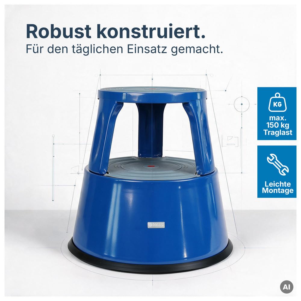 Dönges Sgabello a rotelle in metallo, 150 kg, certificazione TÜV GS, colore: blu
