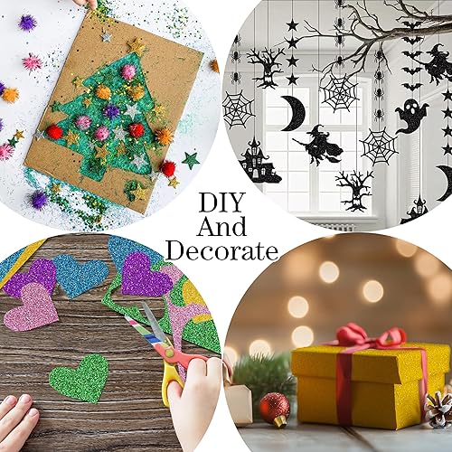 Miniatura 23 de YZH Crafts - Papel de cartulina con purpurina, sin desprendimiento, papel para manualidades y proyectos de bricolaje, papel brillante para hacer