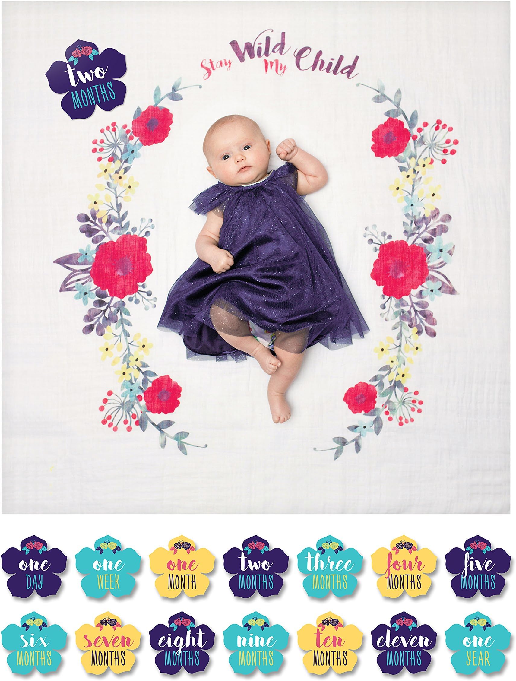 Baby First Year Milestone Blanket and Cards Set, Stay Wild My Child