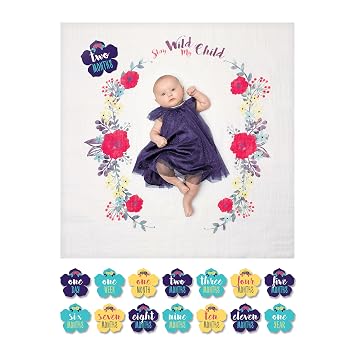 lulujo Baby First Year Milestone Blanket and Cards Set, Stay Wild My Child