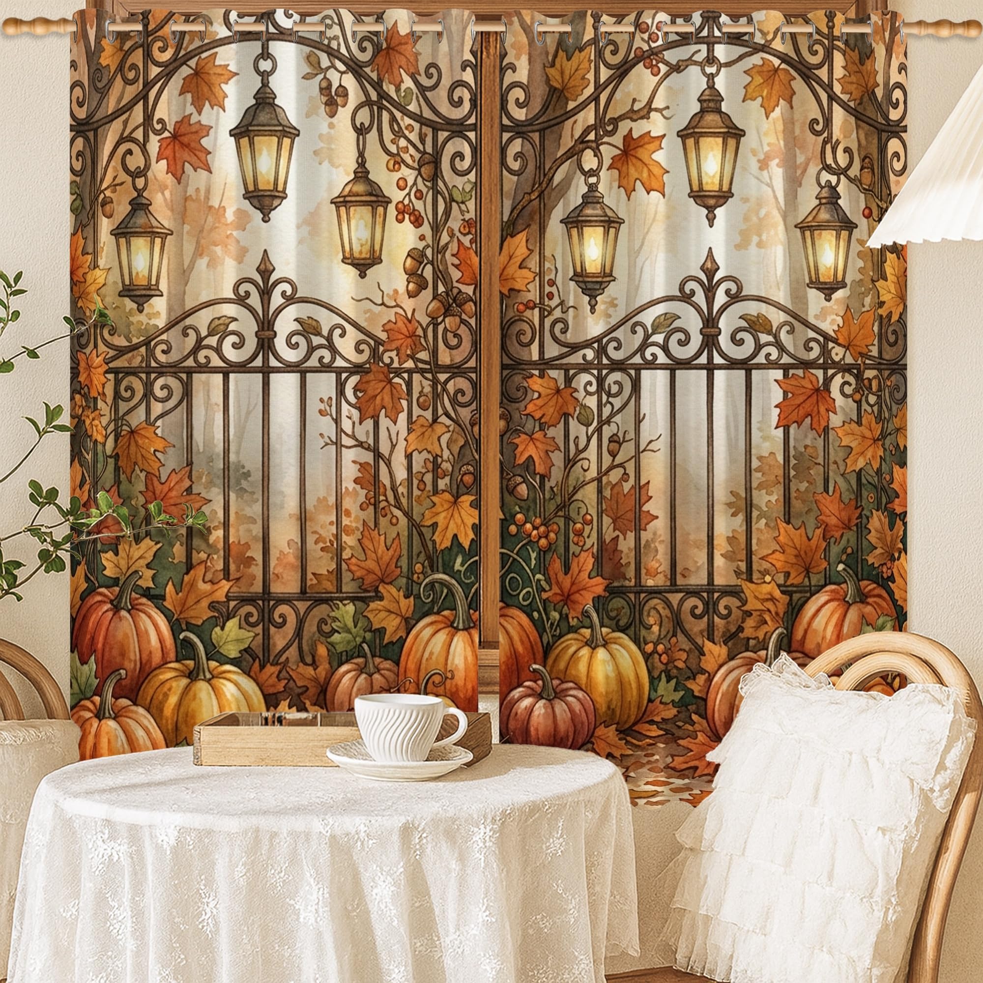 Rideaux occultants thermiques contre le froid avec motif citrouilles