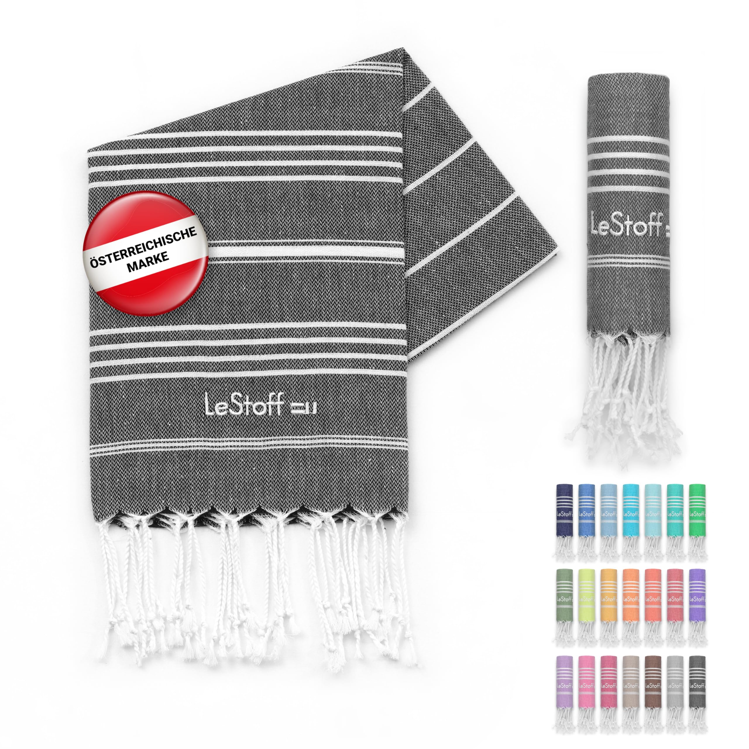 LeStoff Set 5 Teli hammam/Asciugamani ospiti, 100% cotone bio, Antracite | Teli mani e viso per bagno, palestra, viaggio e campeggio – prelavati, leggeri, compatti, assorbenti e ad asciugatura rapida