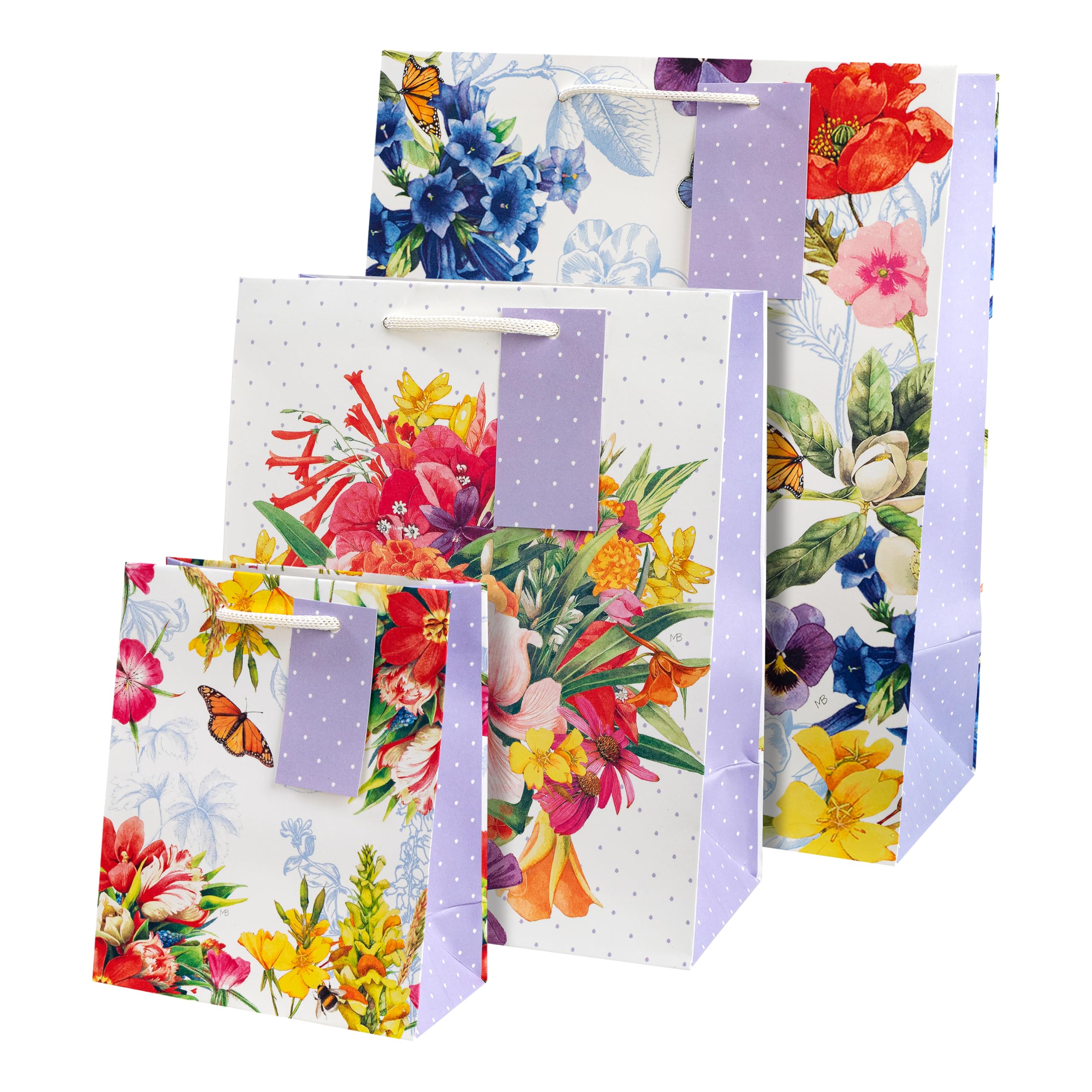 Hallmark Lavender/White Any Occasion Gift Bags - 3 Pack In 3 Sizes & 3 Marjolein Bastin Designs