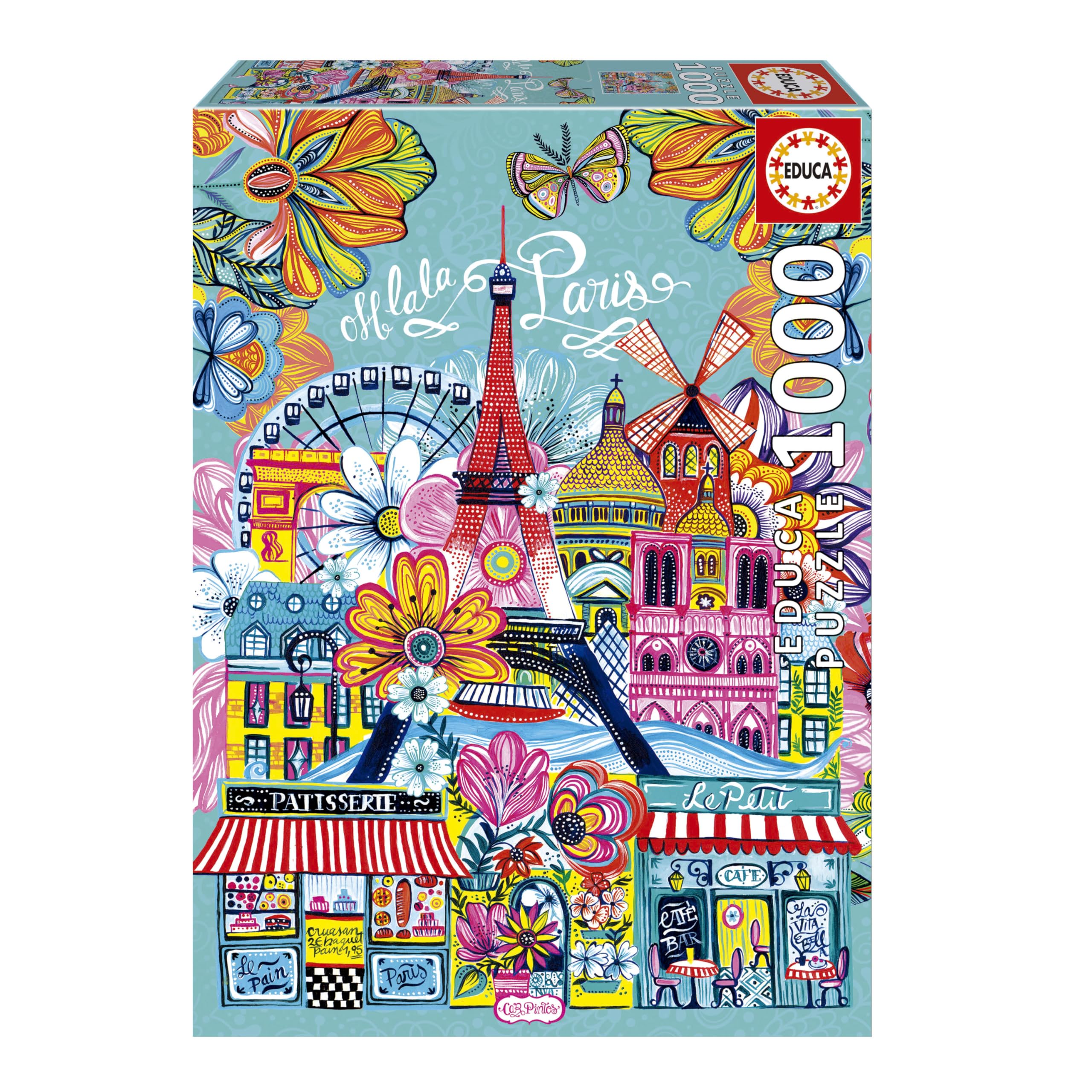 Educa - 1000 Piece Jigsaw Puzzle for Adults | Paris by Car Pintos | City Illustration Art | Eiffel Tower & Landmarks | Adult Jigsaw | Ages 14+ (20559)
