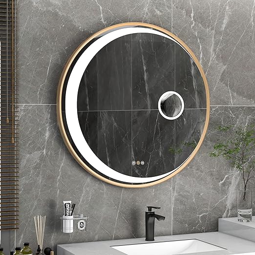 tunuo 36x36 inch LED Wall Mirror for Bathroom, Large Gold Bathroom Vanity Mirror