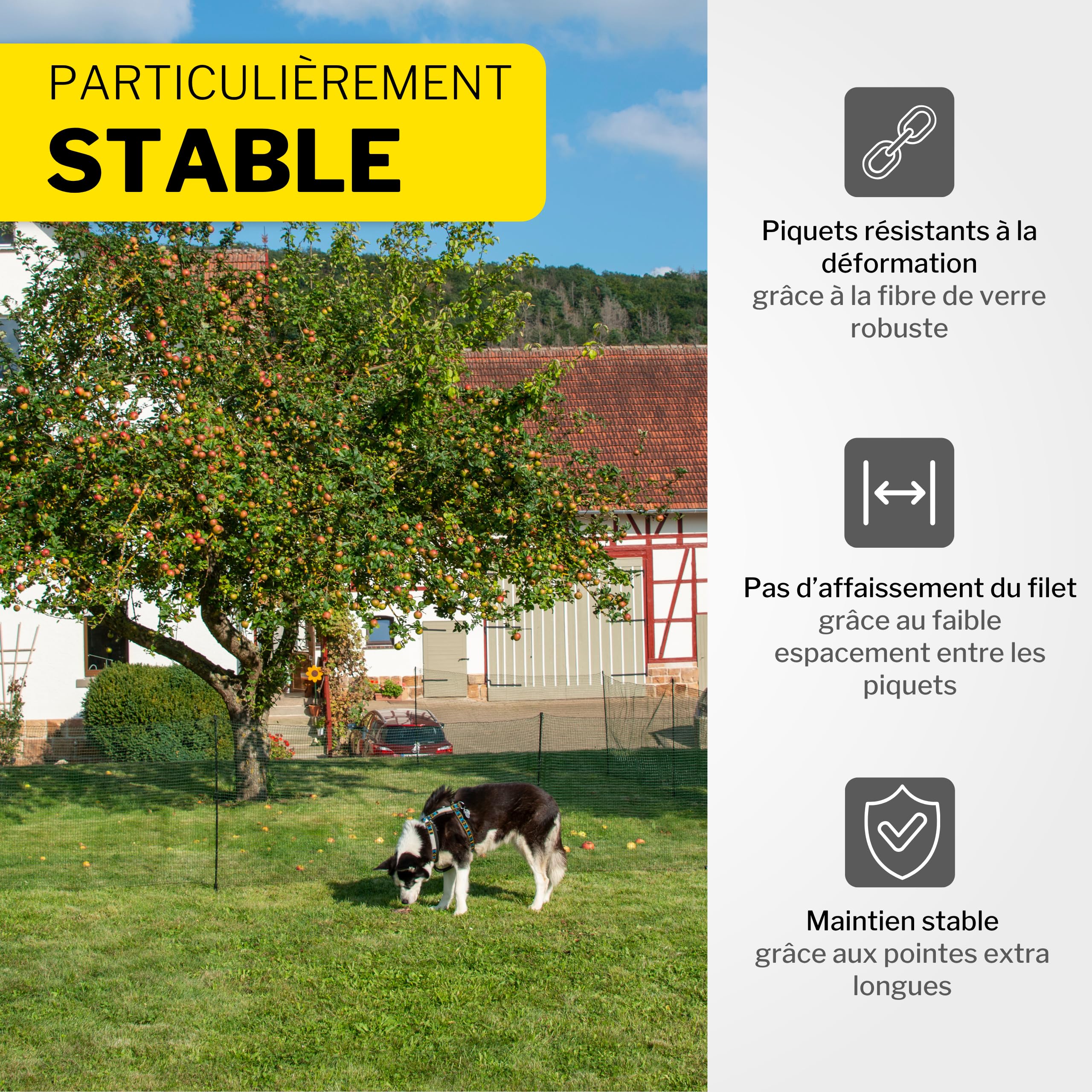 horizont Clôture pour Chien - 50 m x 90 cm - 30 piquets à Double Pointe - Maille étroite - Clôture de délimitation Fix - Clôture de Jardin à Clipser - Clôture Mobile pour Chiens et Camping | Clôture de délimitation FIX, clôture de jardin à emboîter, clôtu