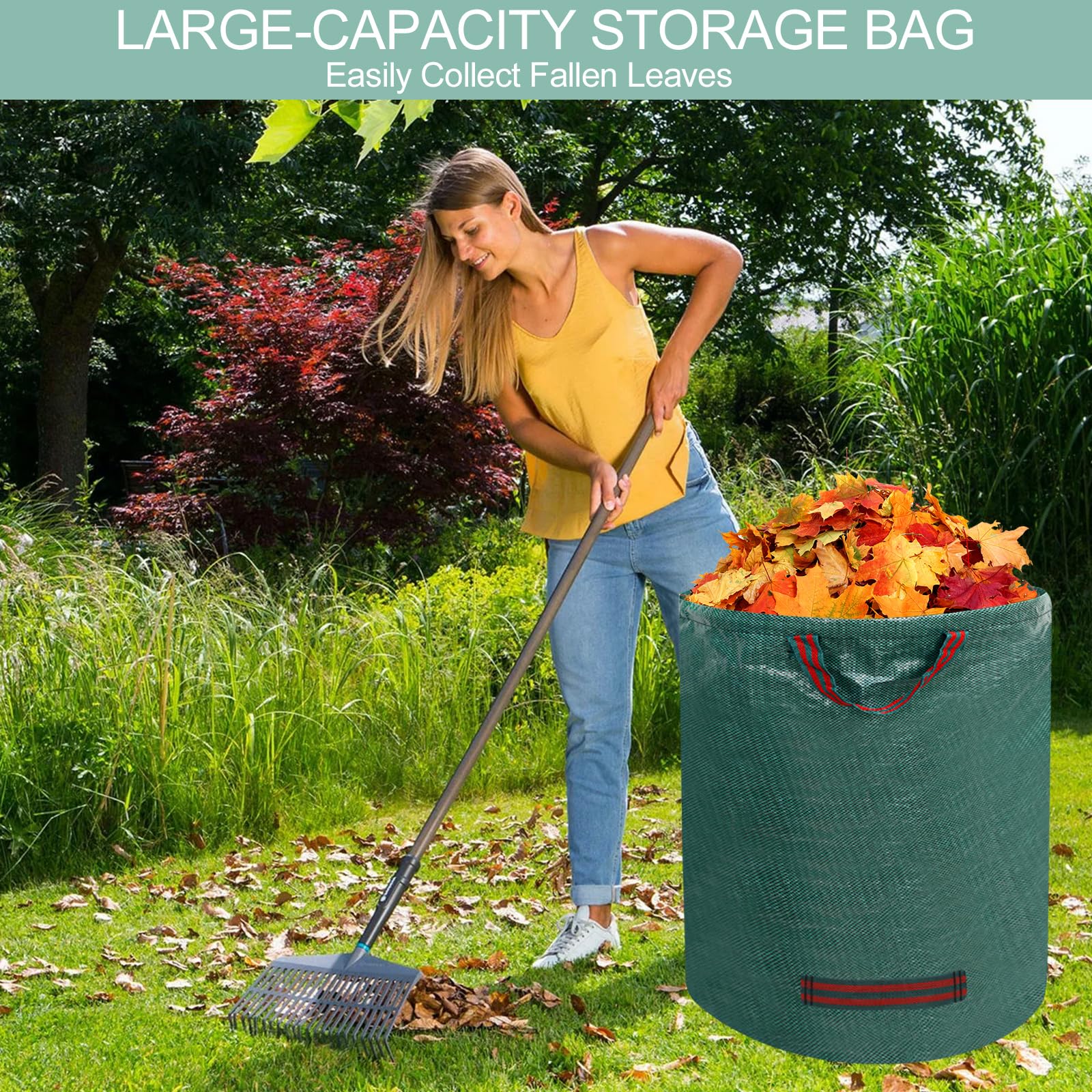 2 x 500L Garden Waste Sacks Gardening Sacks Garden Bags Garden Sacks with Handles for Leaves, Waste and Debris, Green - 4