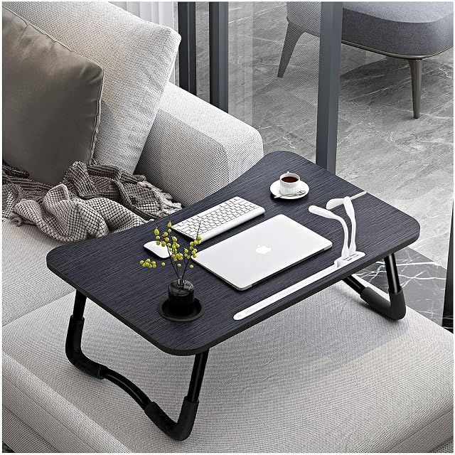 A3A ACADGQ Stolik na laptopa, składany, stolik pod laptopa z 4 portami ładowania USB, szuflada, stojak na kubki, do łóżka, sofy, podłogi (60 x 40 cm, czarny)