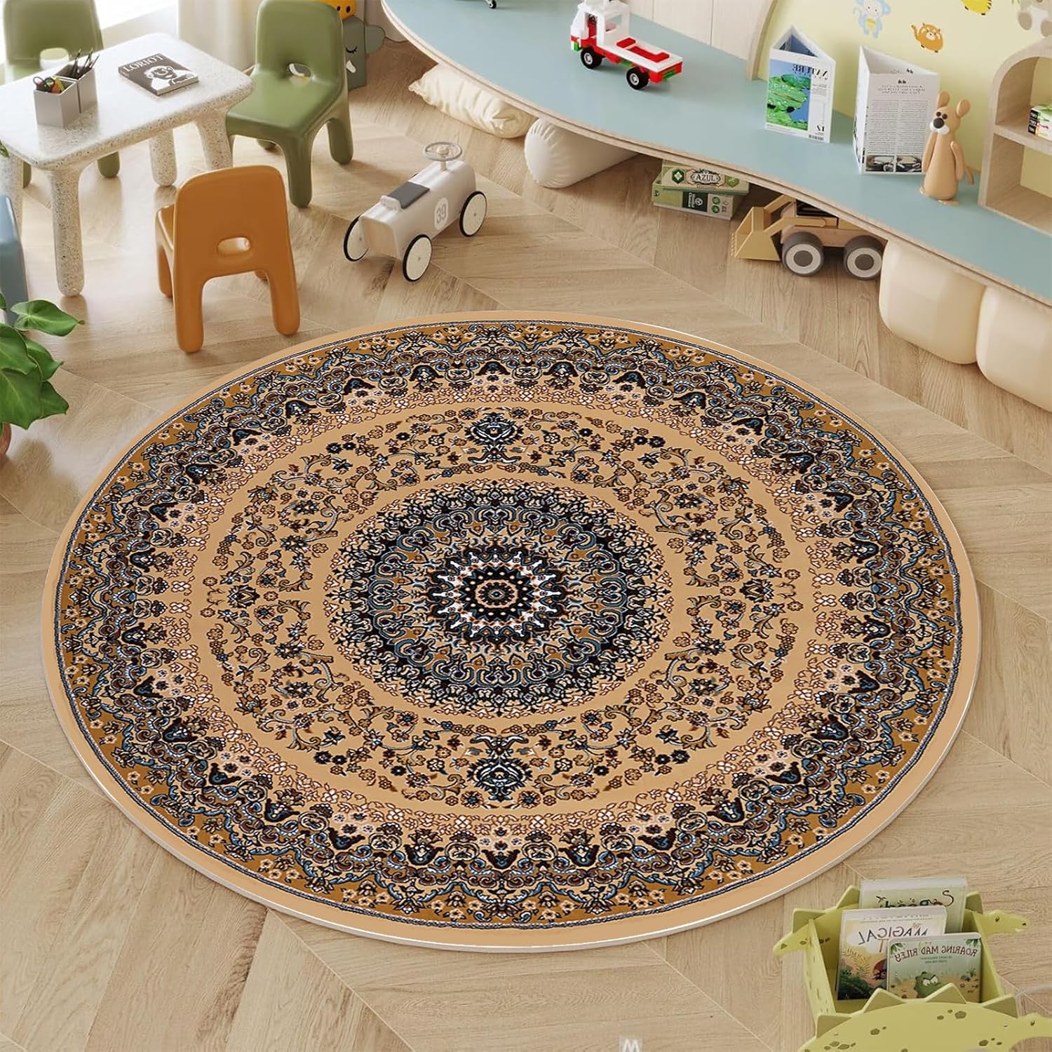 Round Rugs for Bedroom - Machine Washable, 2'6" Circle Area Rugs for Living Room, Soft Carpet for Teen, Nursery Rooms, Dorms, Home Decor Aesthetic