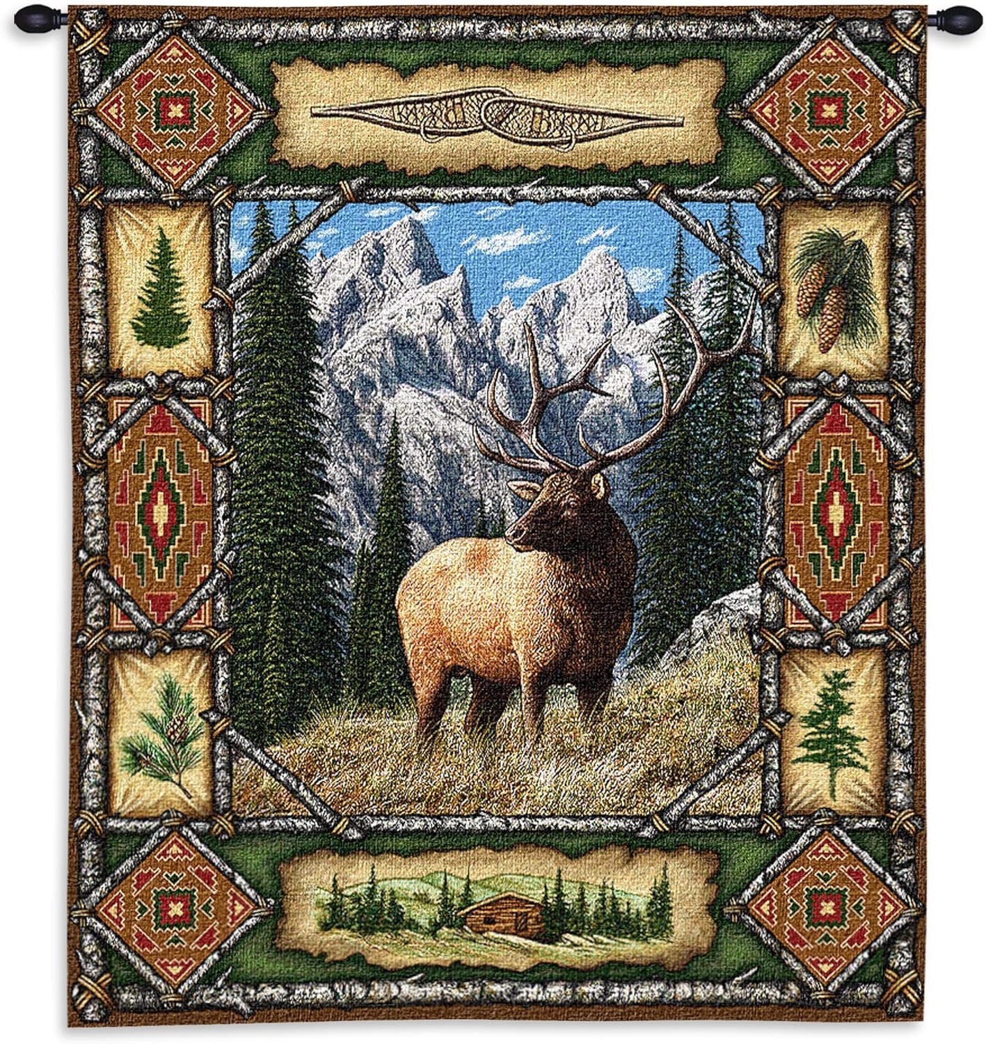 Pure Country Weavers Elk Lodge | Woven Tapestry Wall Art Hanging | Ornate Rustic Hunting Cabin Decor | 100% Cotton USA Size 34x26