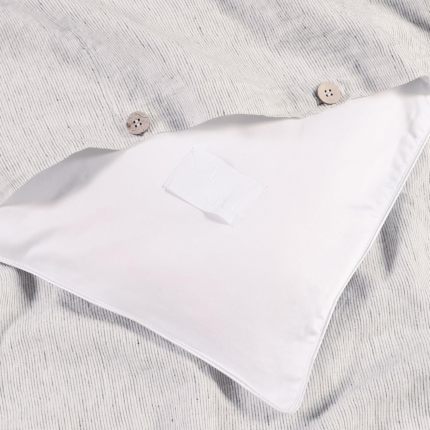 SIJO Premium Stone Washed Organic French Linen Duvet Cover, GOTS Certified Organic, Small Batch Sourced from Normandy, Best Cooling Linen Sheet Award by Sleep Foundation (Pinstripe, King/Cal King)