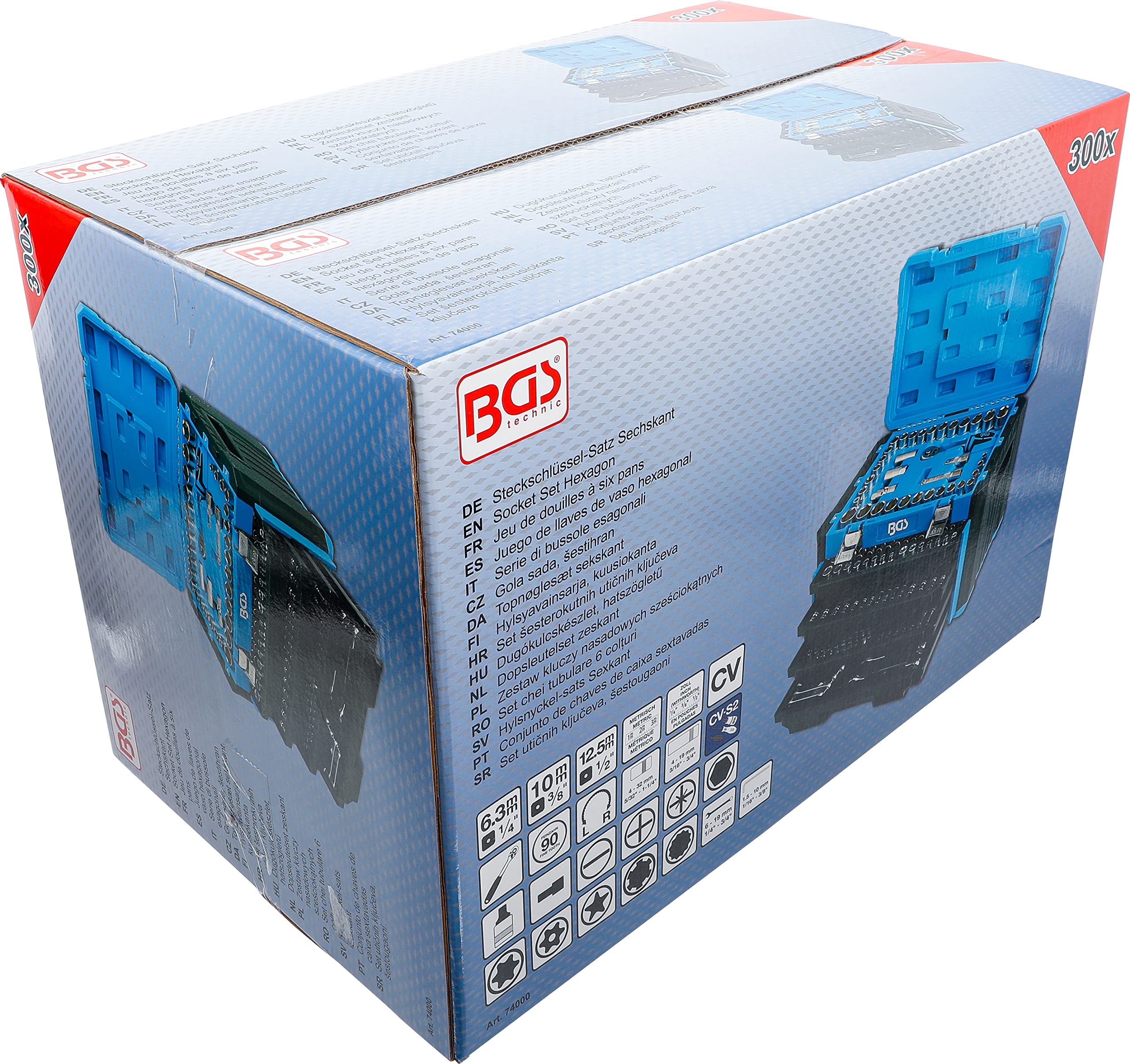 BGS 74000 | Jeu de douilles à six pans | 6,3 mm (1/4") / 10 mm (3/8") / 12,5 mm (1/2") | en métriques et pouce | 300 pièces