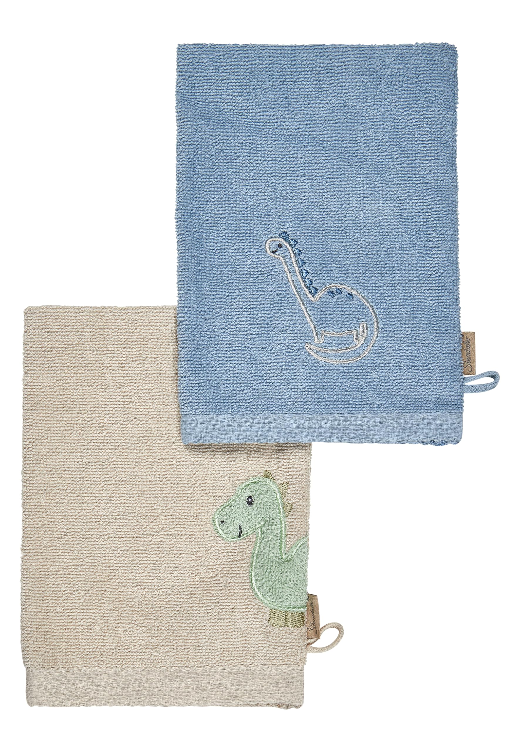 Sterntaler Waschlappen 2er Pack Dino Rexi - Frottee Babywaschhandschuh aus saugfähiger, weicher Baumwolle, sorgt für Spaß beim Baden und Duschen - Baby und Kinder Waschlappen, blau