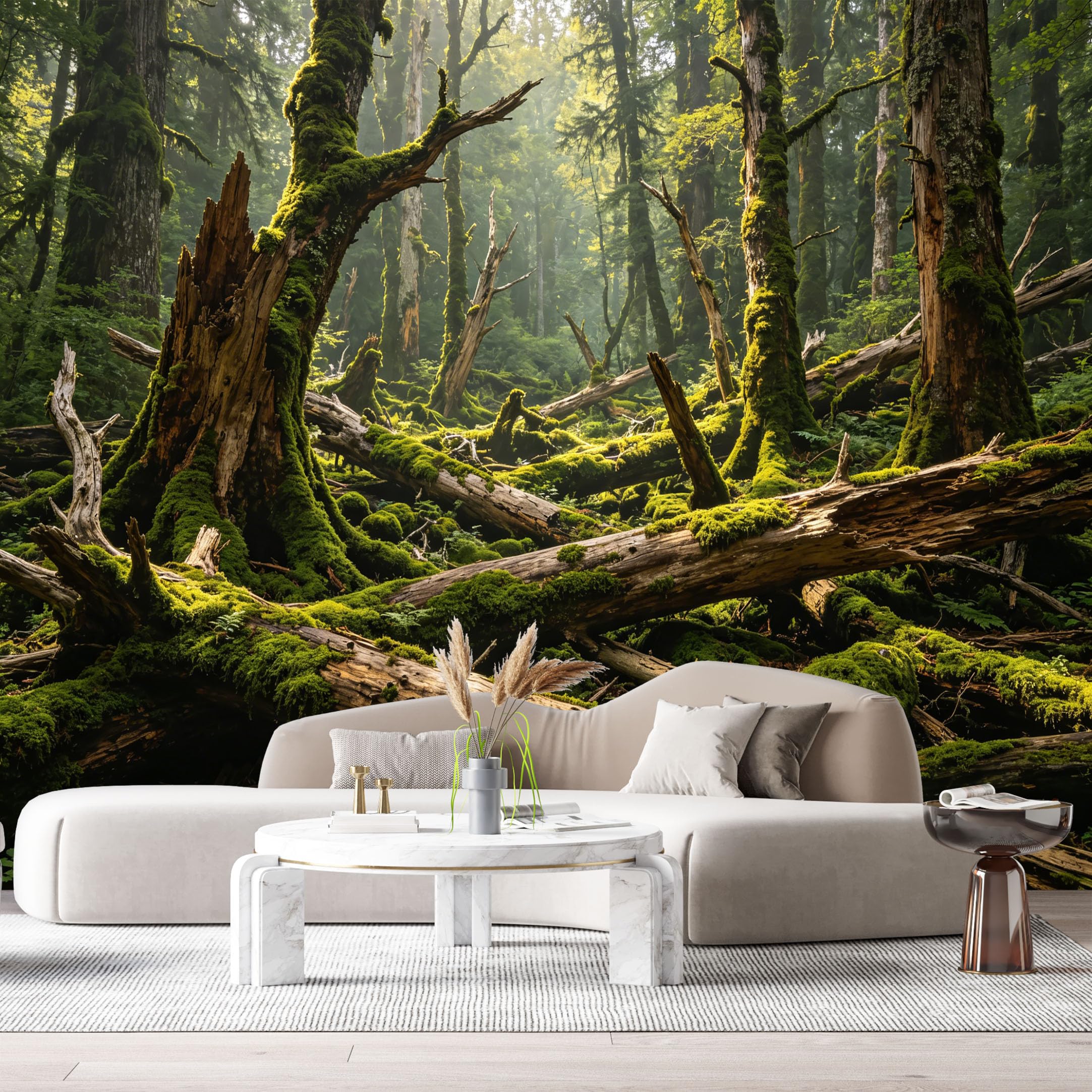 Custom Size Wall Murals Misty Forest Landscape Mossy Trees Sunlight Rays SelfAdhesive Wall Fabric Removable Large Wallpaper for Photo Living Room