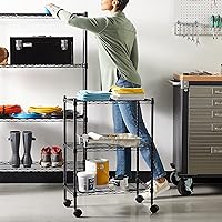 Vista 2 de Yaxa Basics - Estantería de almacenamiento ajustable de 3 estantes, resistente con ruedas de plástico PP de 2 pulgadas, organizador de metal, Negro