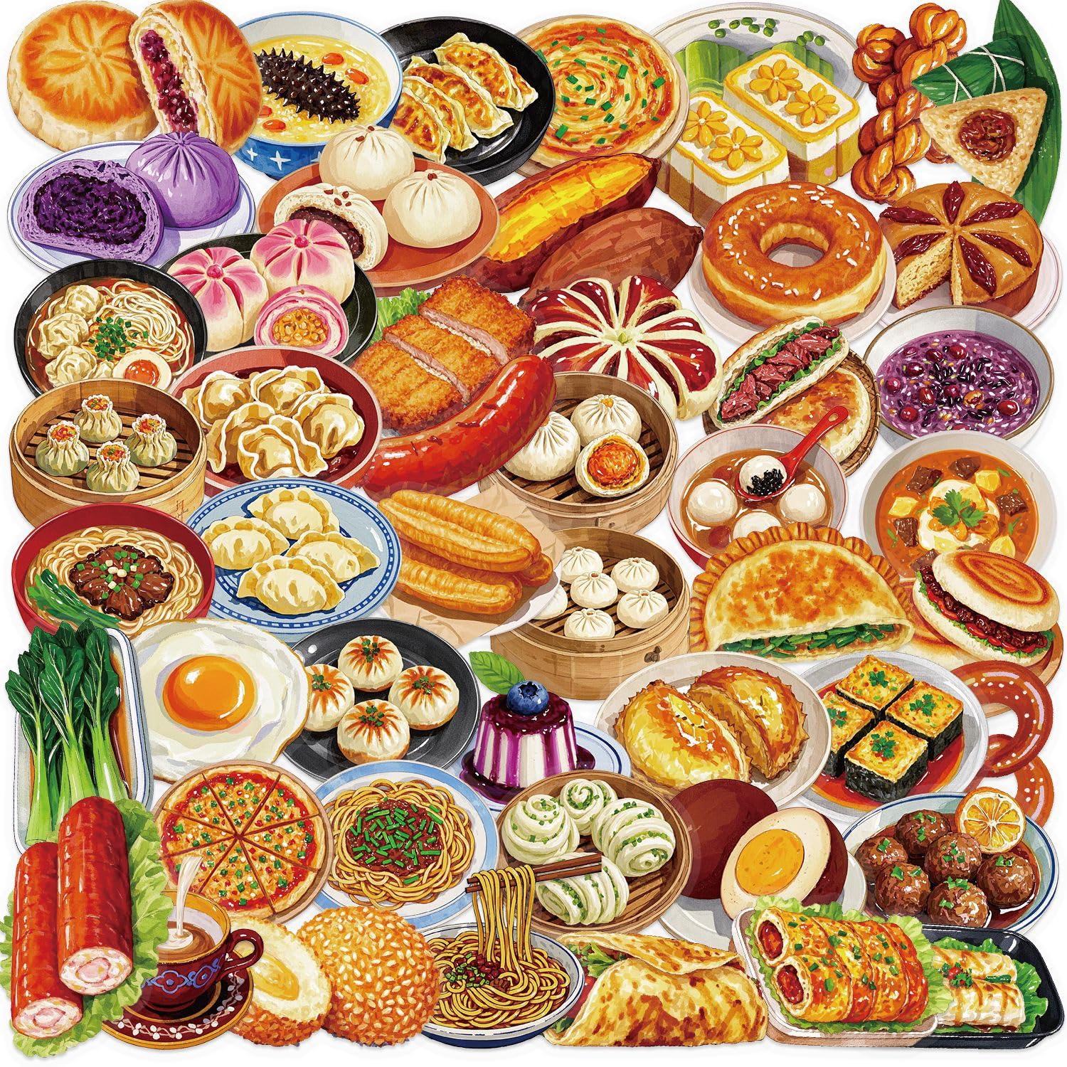 50PCS Chinese Food Stickers for Mobile Phone Guitar Skateboard Laptop Luggage Computer Cup Water Bottles Refrigerator Foodie Party,Cute Dumplings Noodles Buns Waterproof Decals for Adult Teen Kids