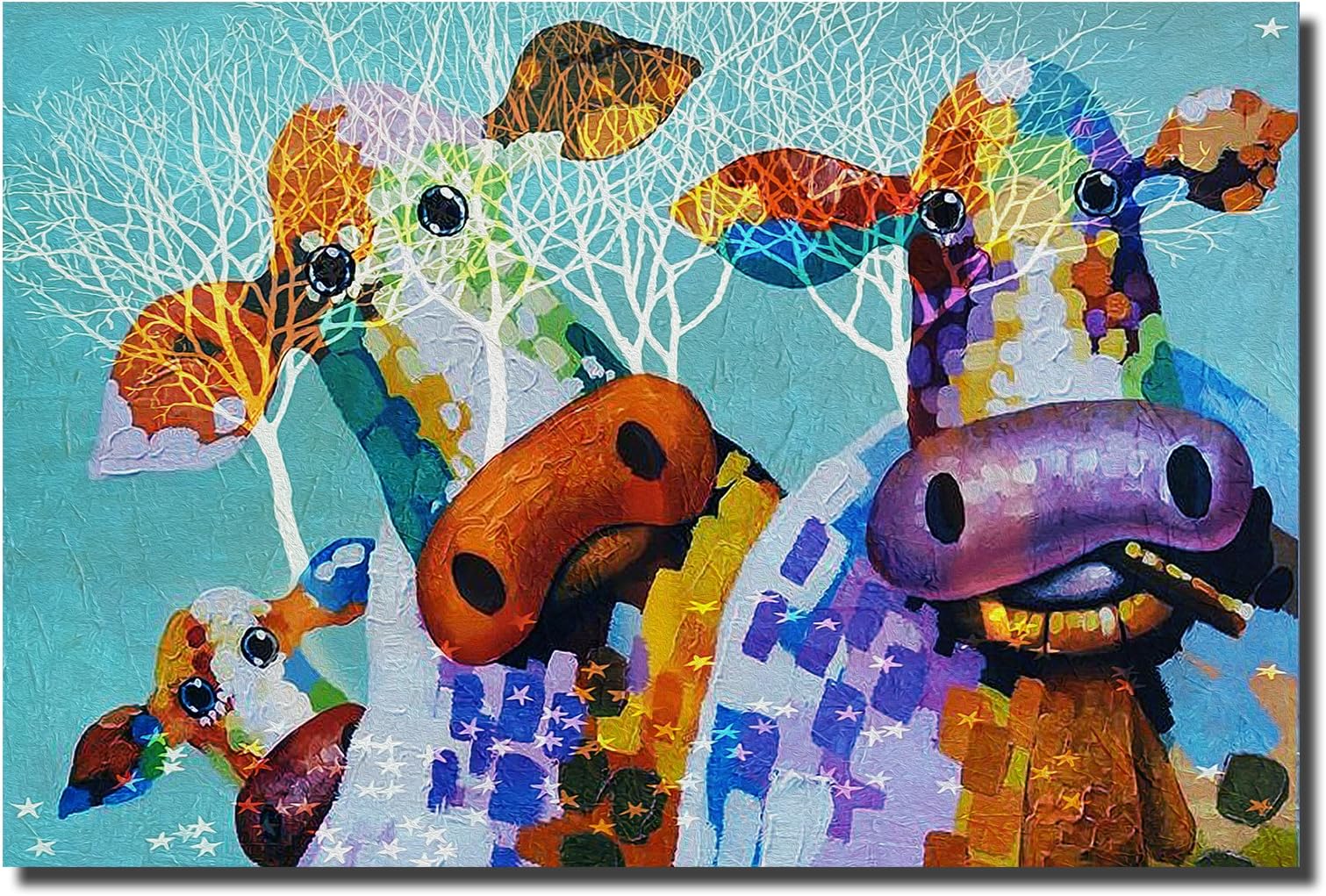 Art Modern Impression Oil Painting Art Cow Bedroom Living Room Study Home Wall Picture Frame
