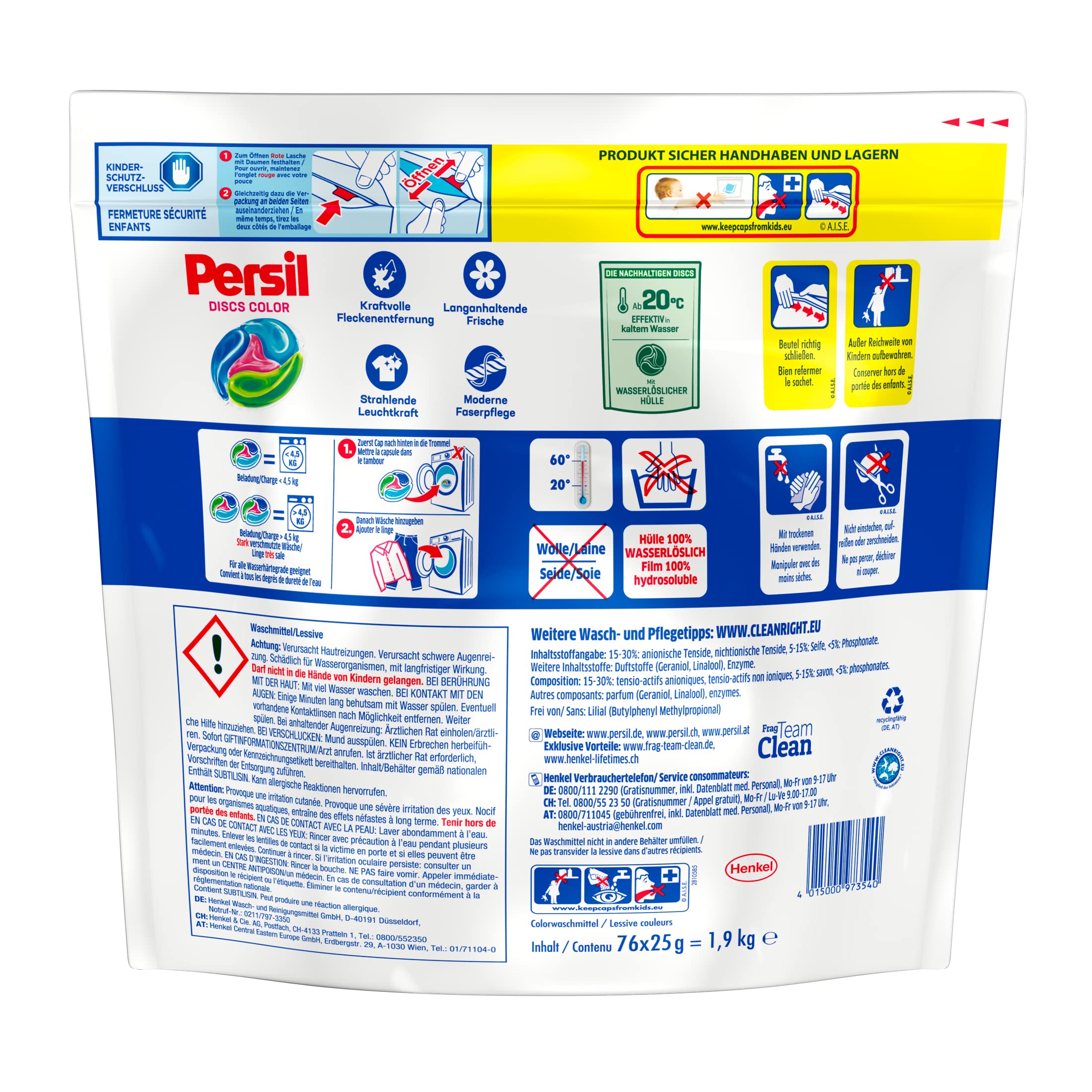 Persil Color 4 in 1 DISCS, 152 (2 x 76 lavaggi), detersivo per colori con tecnologia Deep Pure Plus per colori vivaci, ingredienti biodegradabili al 92%