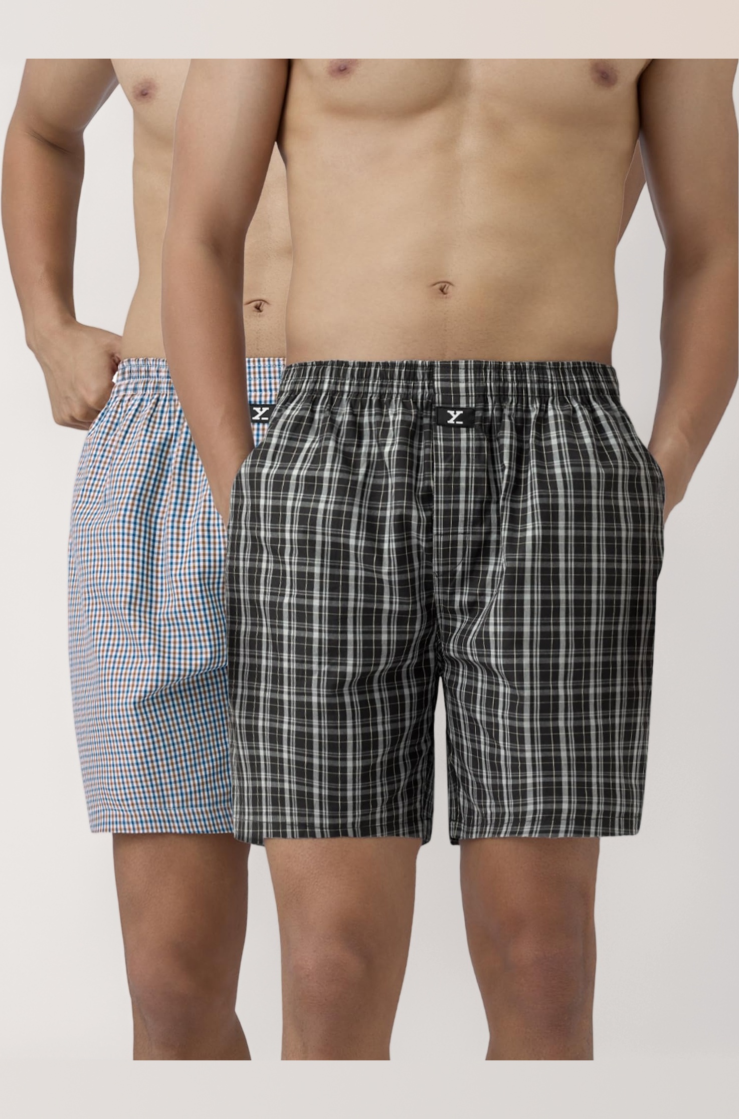 XYXX Men's Checkmate Relaxed Fit Cotton Boxer Shorts with Dual Pocket & No Marks Waistband (Pack of 2)