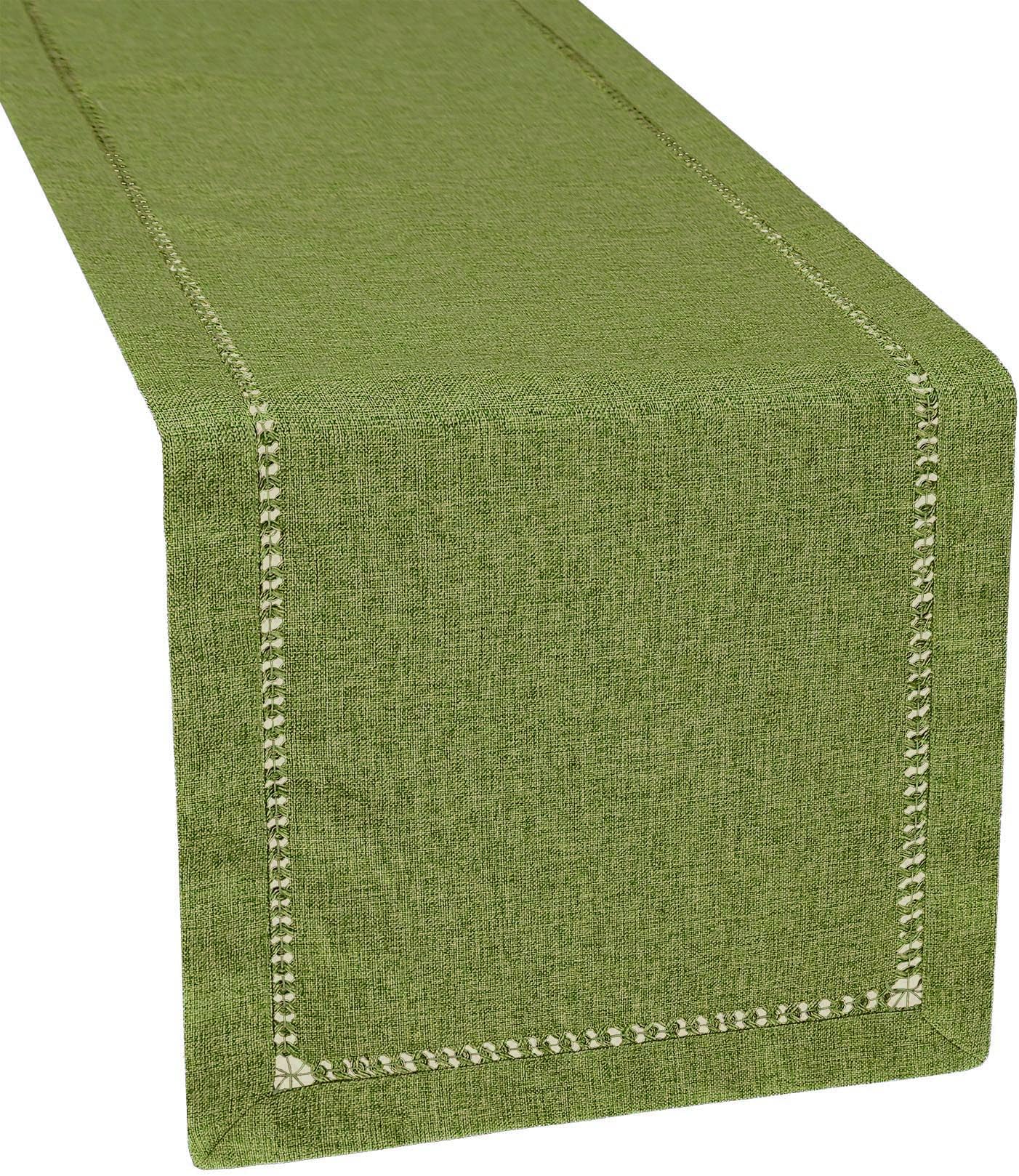 GrelucgoDouble-hemstitched Farmhouse Rustic Solid Olive Green Table Runner (14x72 inches)