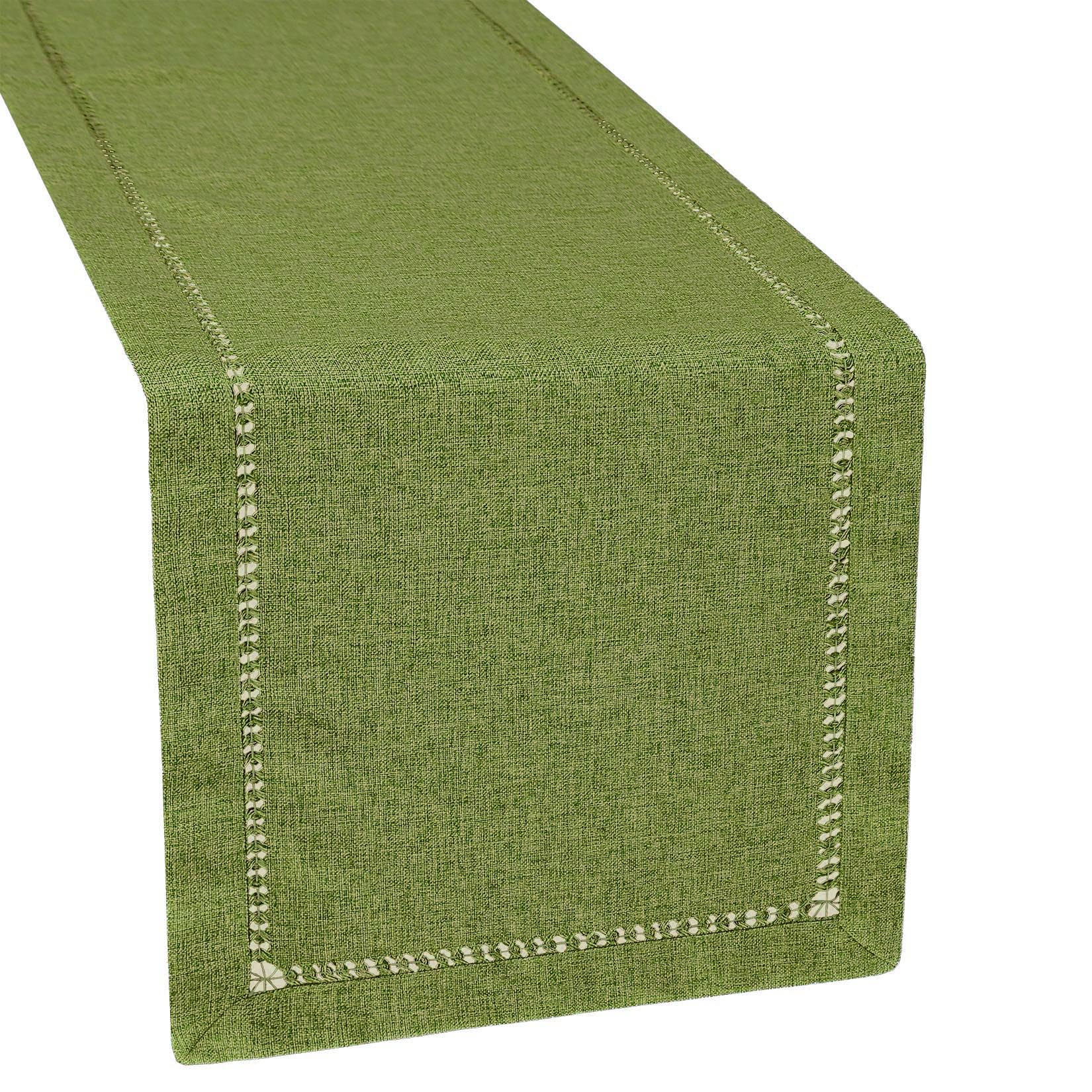 GrelucgoDouble-hemstitched Farmhouse Rustic Solid Olive Green Table Runner (14x72 inches)