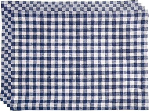 Solino Home Juego de 4 manteles individuales de lino a cuadros 100% puro, 14 x 19 pulgadas, lavables a máquina, para otoño, Acción de Gracias,