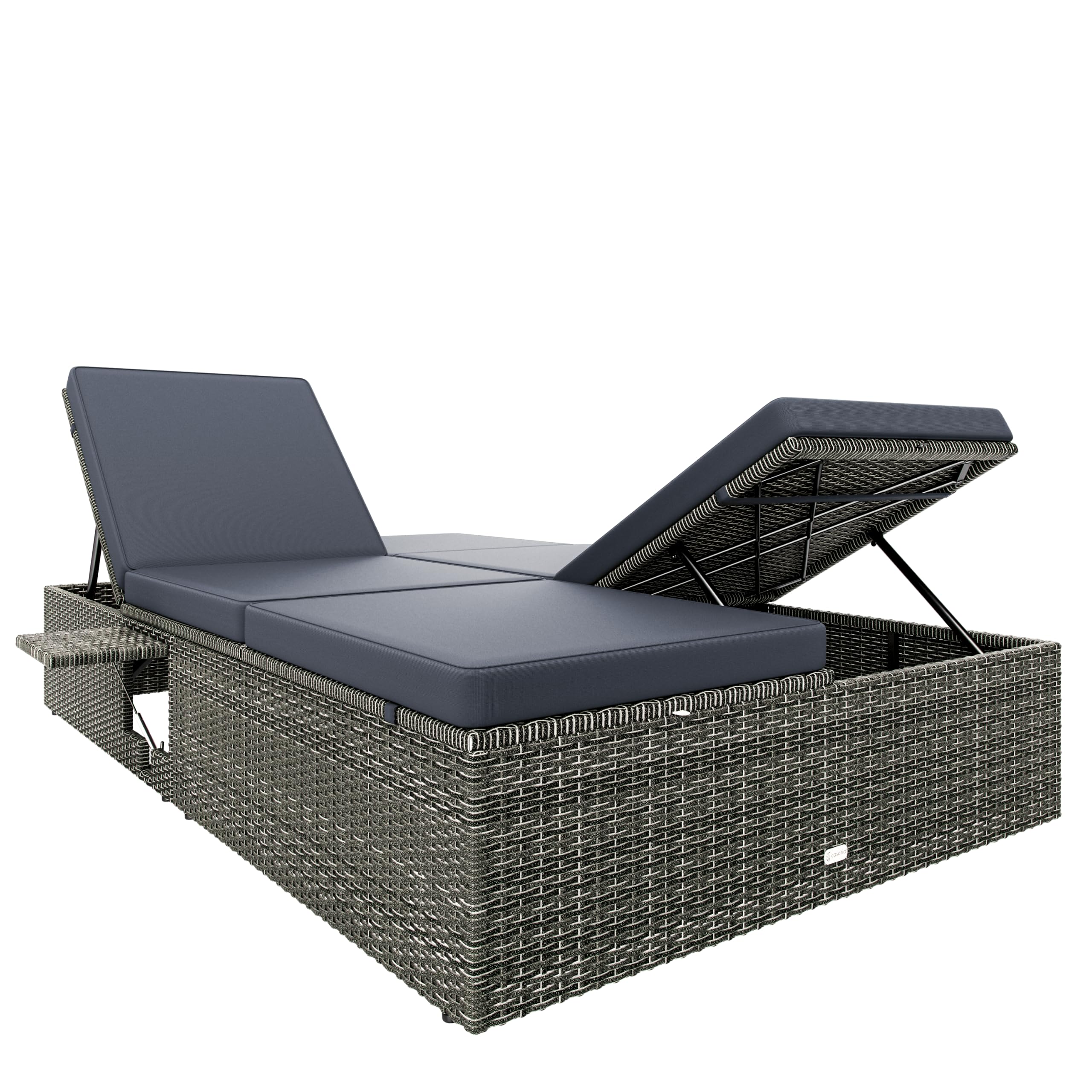 Casaria Sonnenliege Polyrattan 2 Personen | 200x115 cm, Wetterfest, Gartenliege, 220 kg Belastbar, Liegestuhl, Verstellbar, Grau-Anthrazit, Wetterfest & flexibel