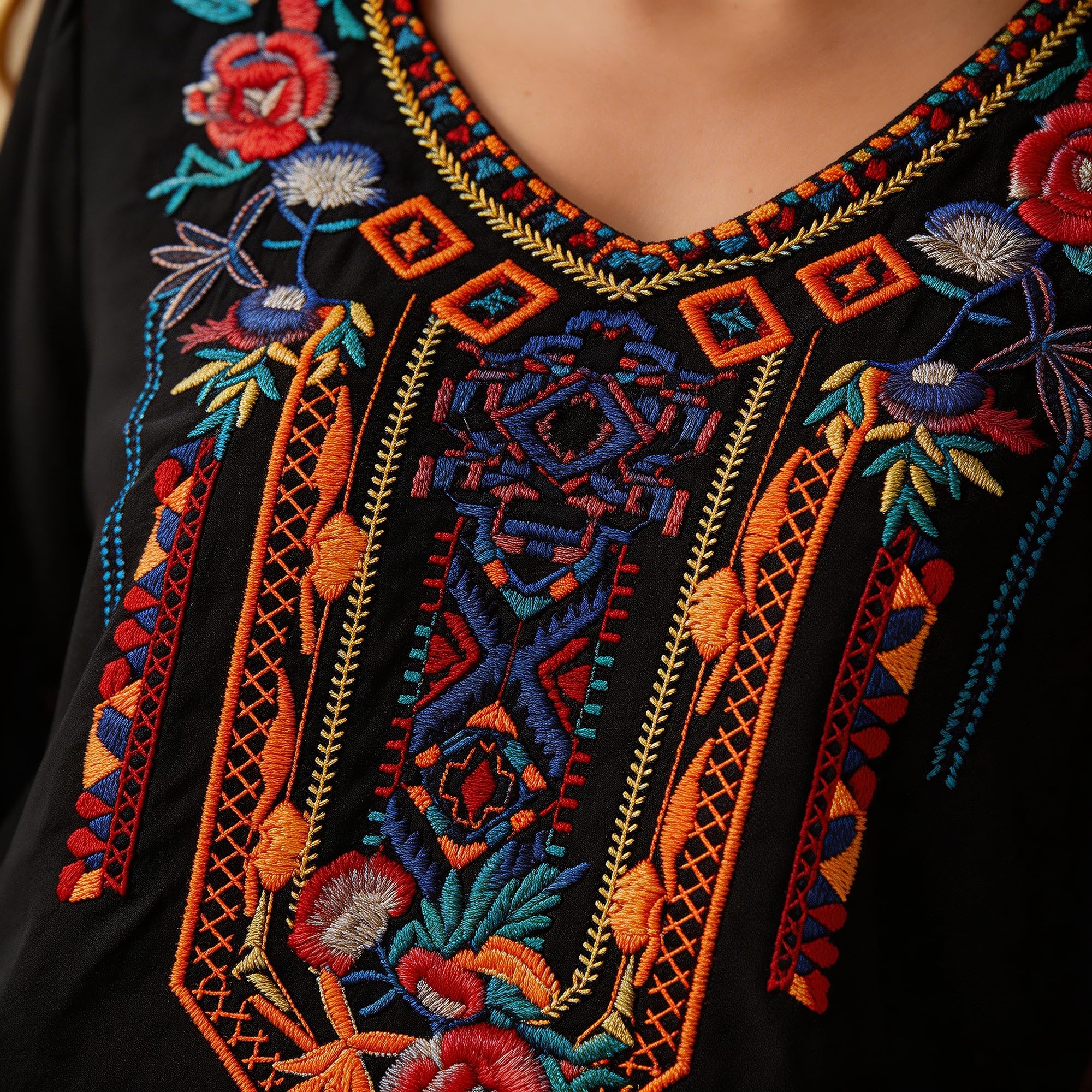Grosy Bohema haftowane topy dla kobiet, ubrania hipisowskie, meksykańskie bluzki chłopskie, tradycyjna odzież boho tunika koszule