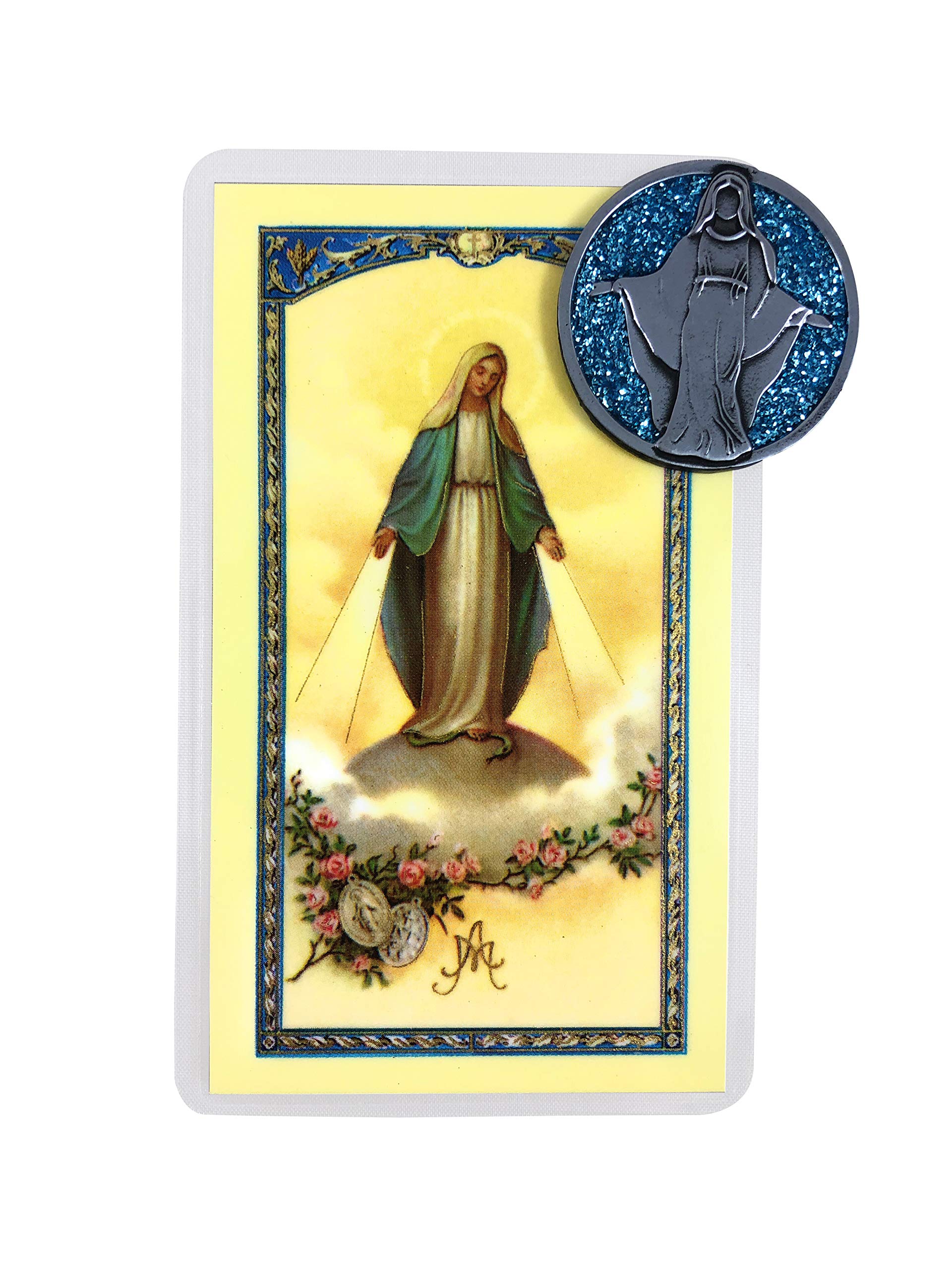 Golden Hail Mary Mother of Jesus Laminated Prayer Card with Solid Metal TokenQ