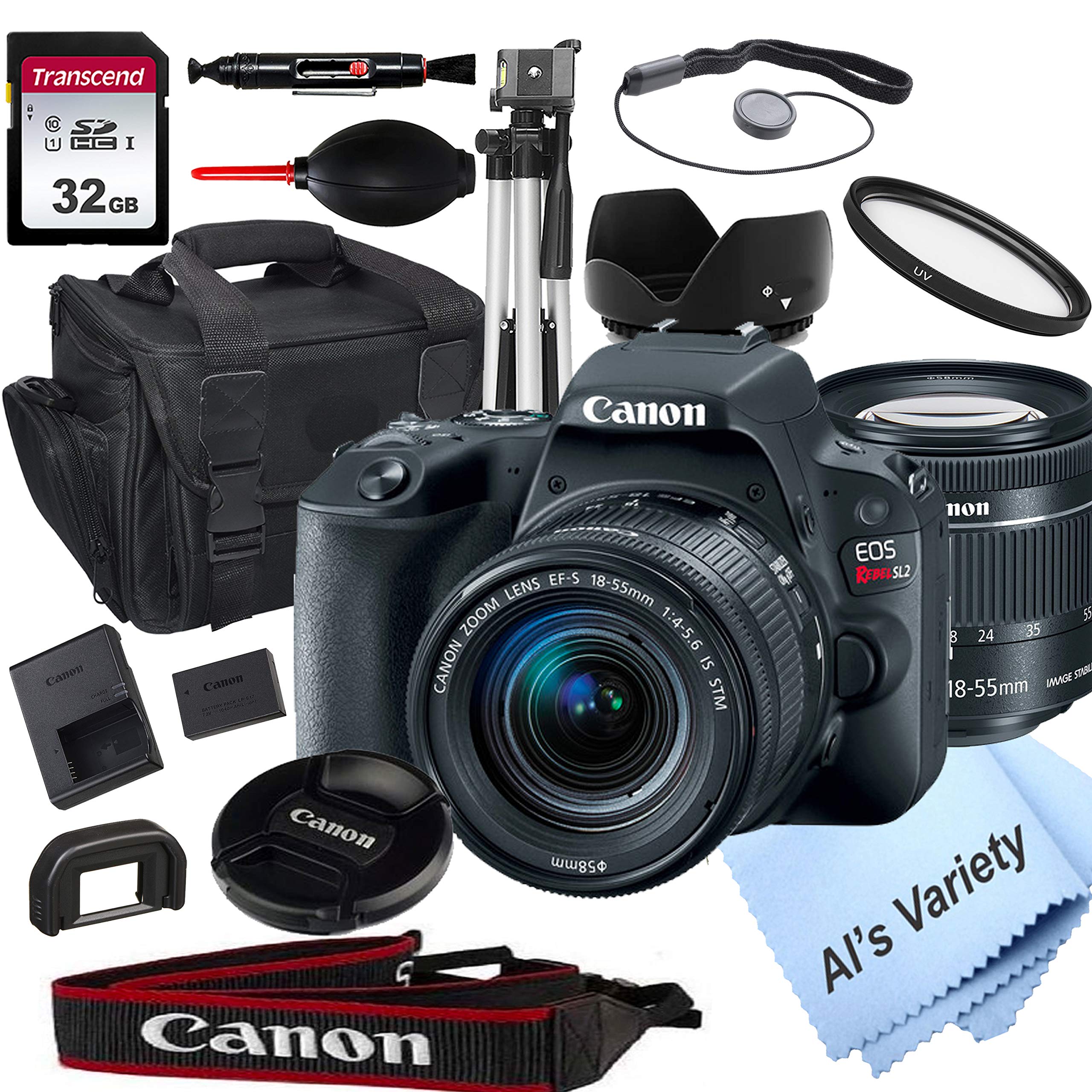 Canon EOS Rebel SL2 DSLR Camera with 18-55mm f/3.5-5.6 STM Zoom Lens + 32GB Card, Tripod, Case, and More (18pc Bundle) (Renewed)