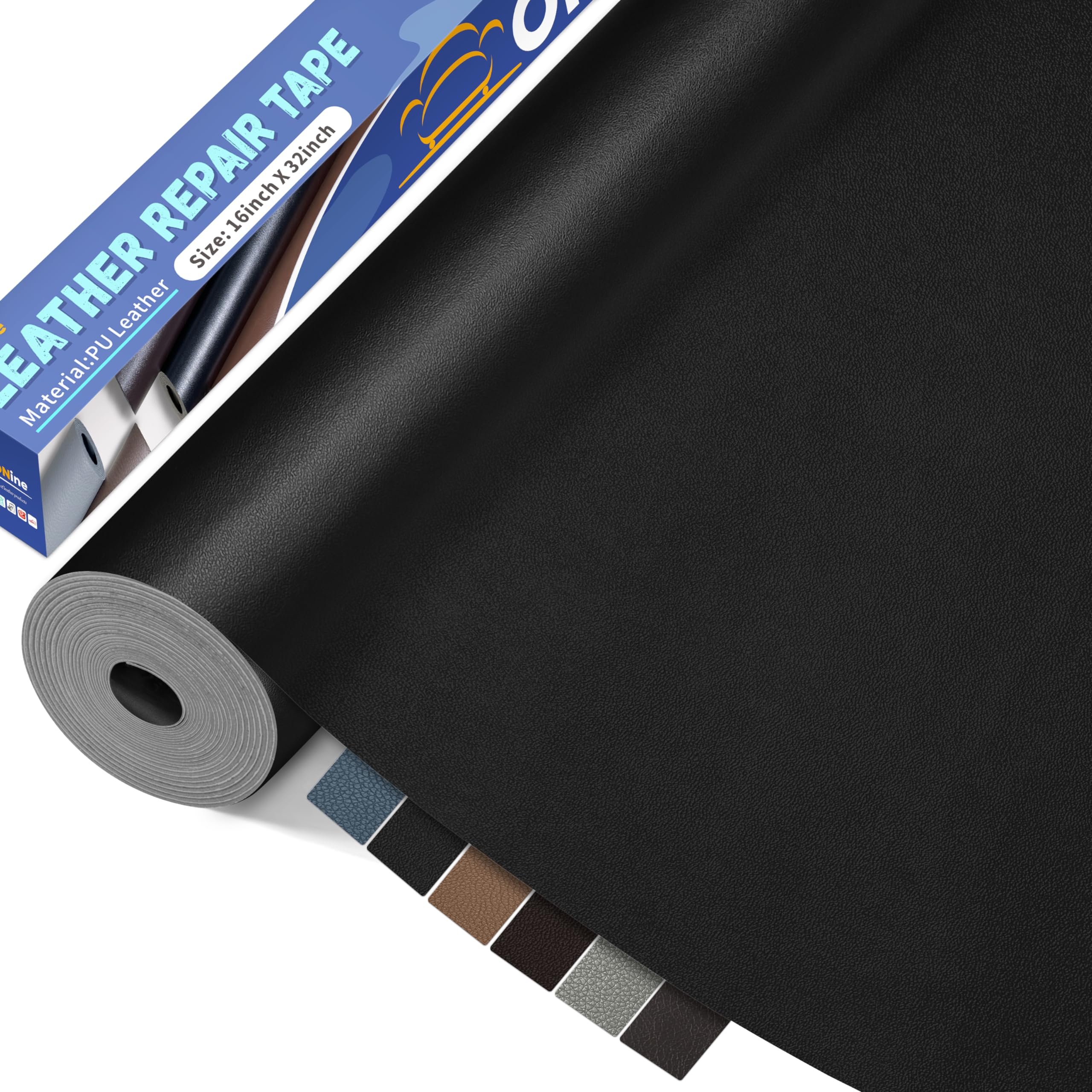 ONine Leather Repair Patch,Self-Adhesive Couch Patch,Multicolor Available Scratch Leather 16×32 Inch Peel and Stick for Sofas,Car Seats Backpack Jackets(Black-Fine Grain)