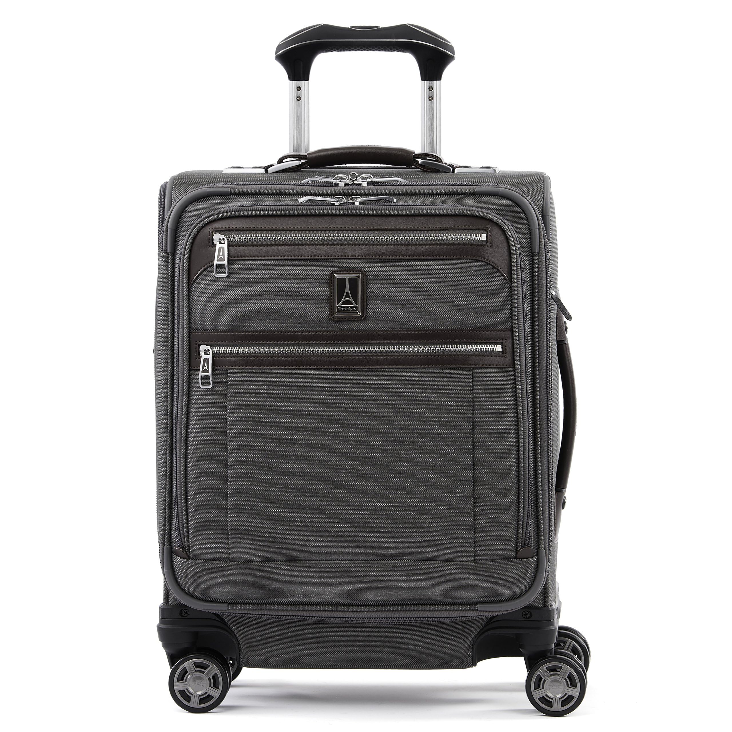 TravelproPlatinum Elite Softside Expandable Carry on Luggage, 8 Wheel Spinner Suitcase, USB Port, Men and Women, International, Vintage Grey, Carry On 19-Inch