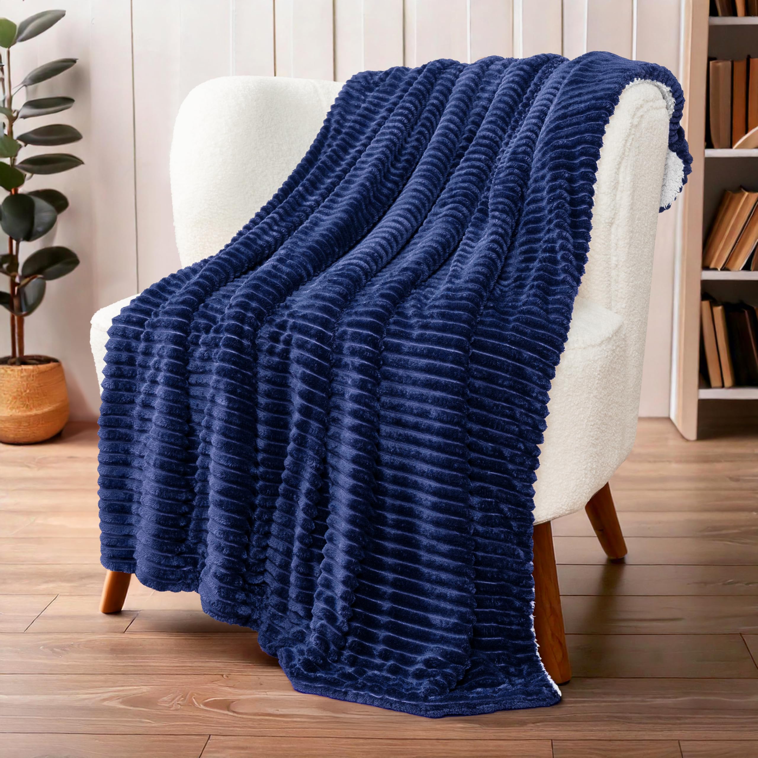 Amazon.com: PAVILIA Navy Sherpa Fleece Throw Blanket for Couch