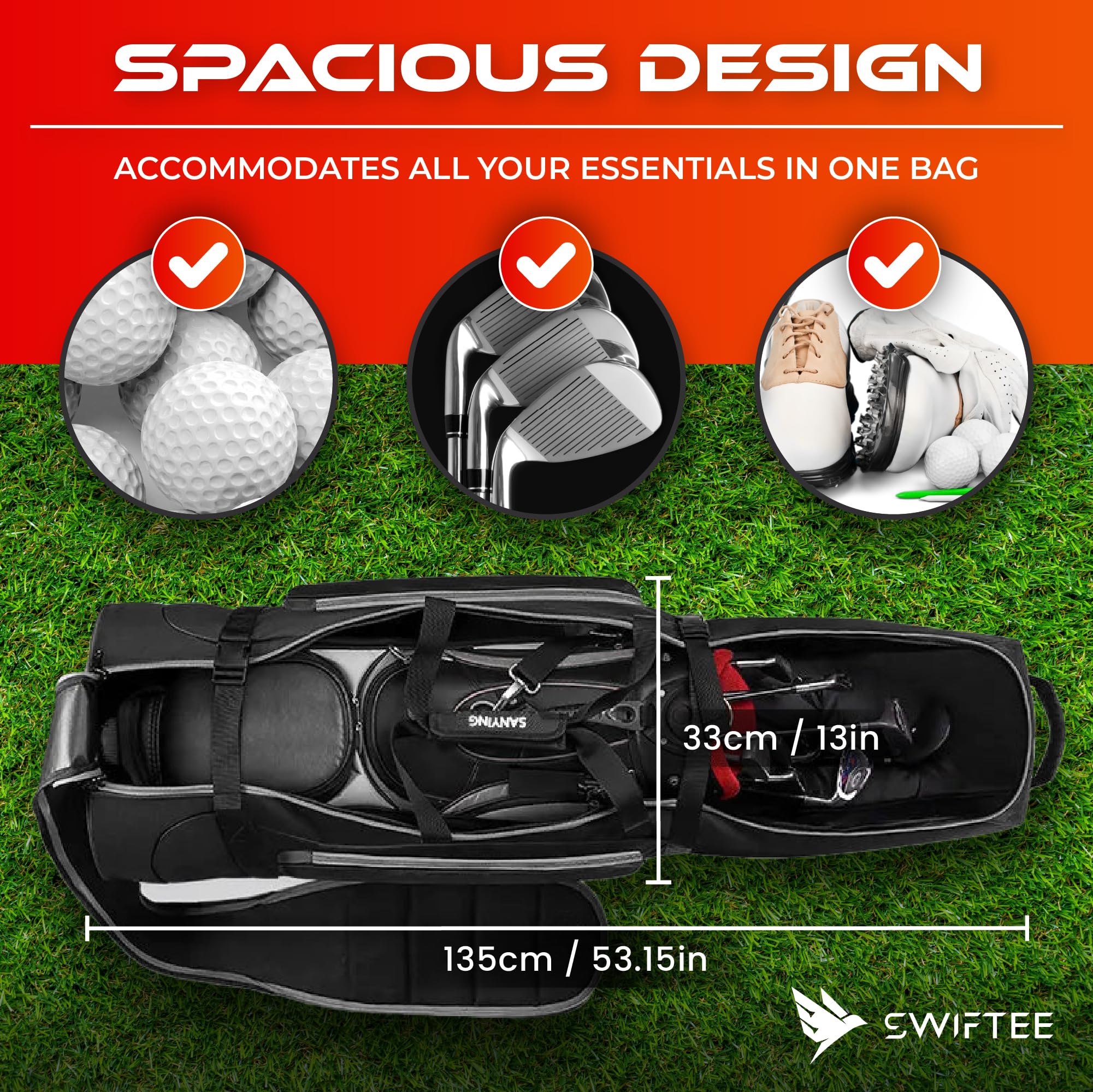 SWIFTEE Sac de voyage rembourré pour équipement de club de golf – Tissu Oxford 900D robuste, imperméable et résistant à l'usure – Poches extra larges pour accessoires de golf et chaussures de golf