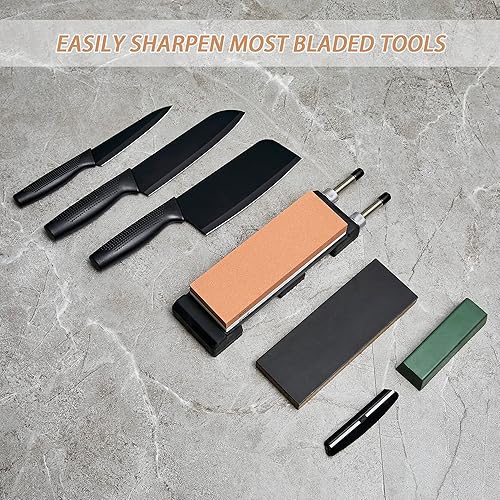 Miniatura 6 de Jeereal Kit de piedra de afilar cuchillos piedra de afilar de grano dual 240800 afilador de cuchillos Strop-Wasabi de cuero de madera maciza con