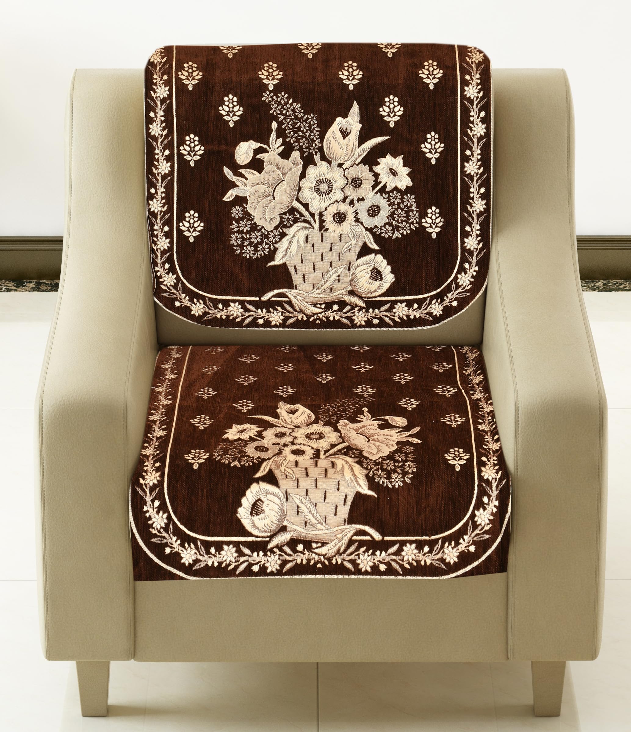 Dazzling DECOR Velvet Sofa Cover for Single Seater, Geometric Pattern, 58 x 69 cm, Anti-Slip, Washable, 2 Pieces (Coffee)-image-27
