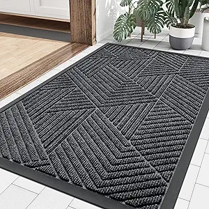 Smiry Front Door Mat Outside Entrance, Heavy Duty Sturdy Natural Rubber Doormat, Trap Dirt and Moisture, Easy Clean Low Profile Welcome Floor Mats for Indoor Outdoor Entry, 29.5x17 Inch, Silver Grey